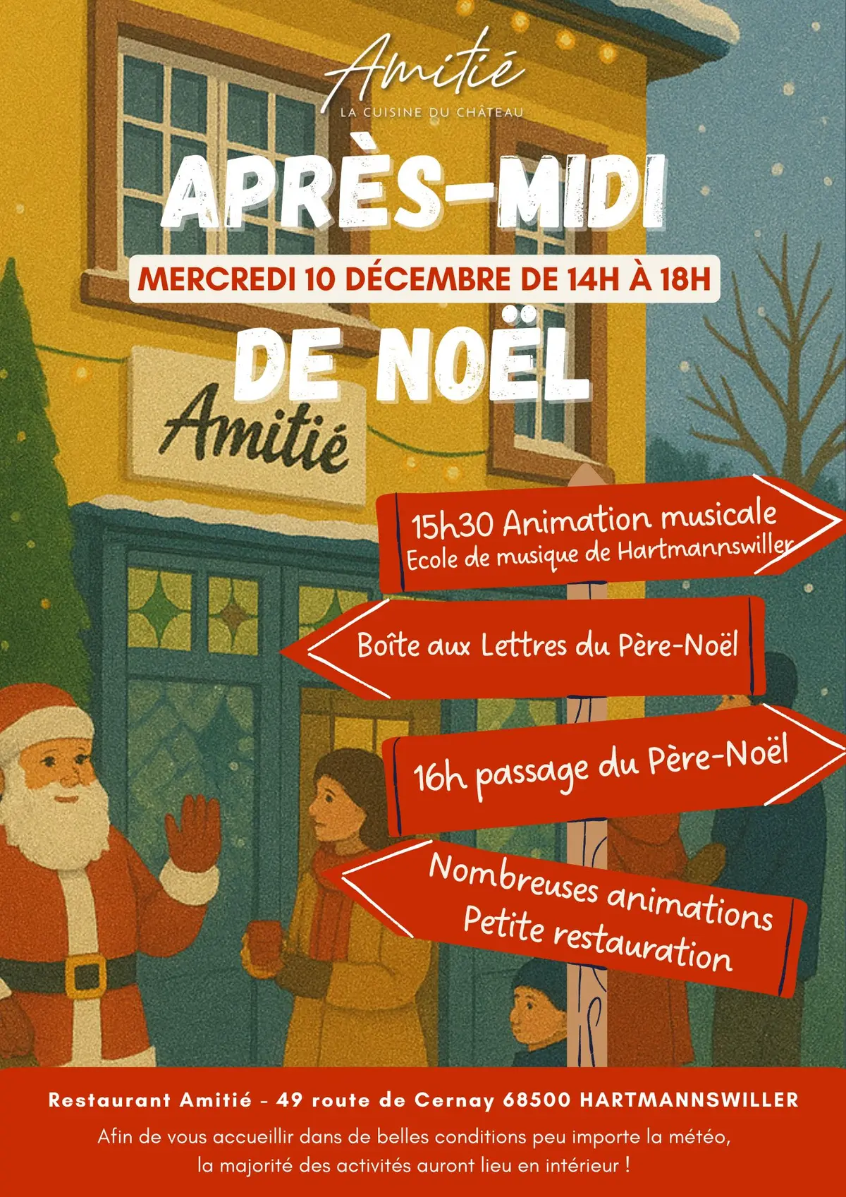 Après-midi de Noël : ateliers, visite du Père-Noël, boissons chaudes...