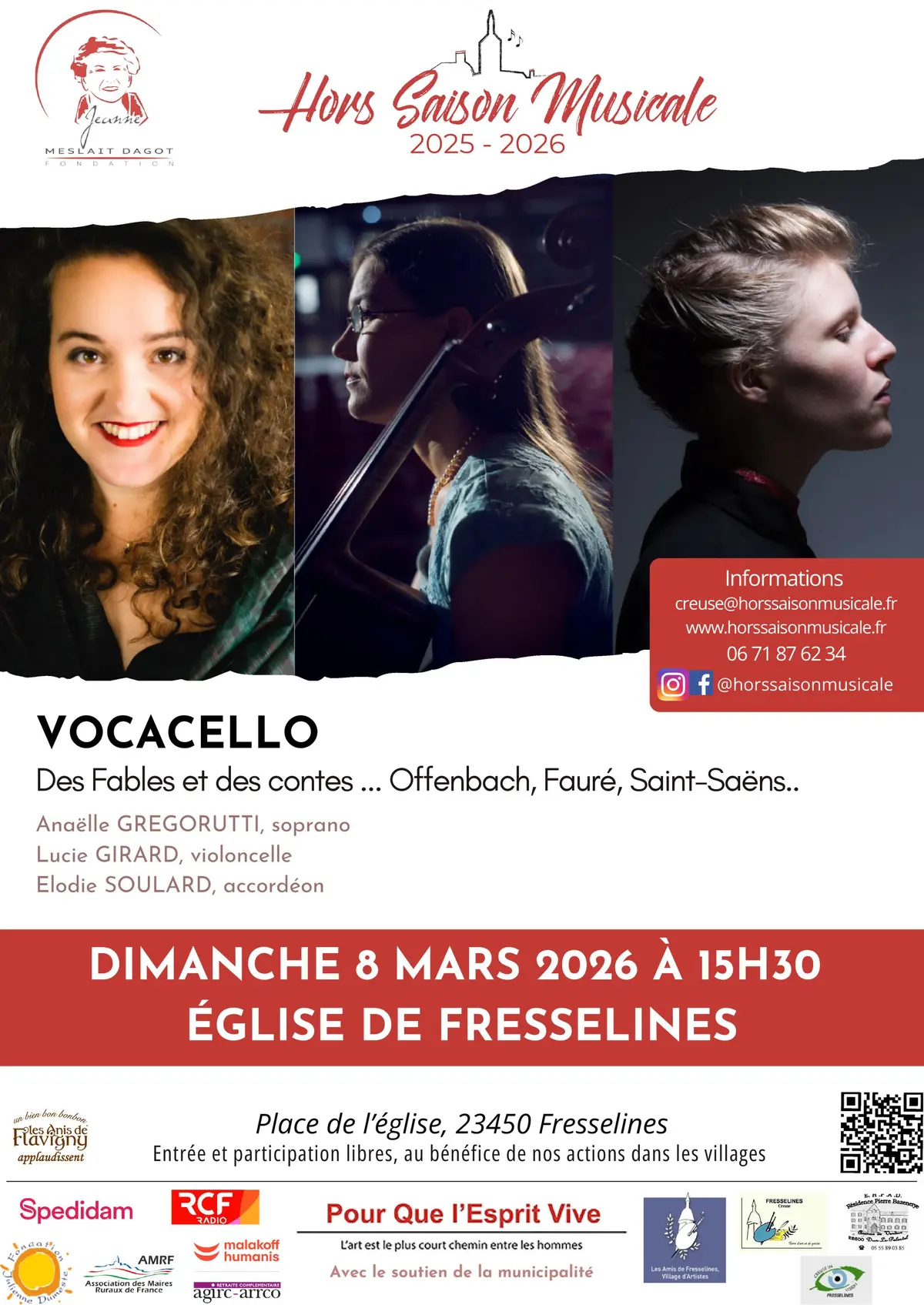 Concert du trio Vocacello à Fresselines (23) ! 