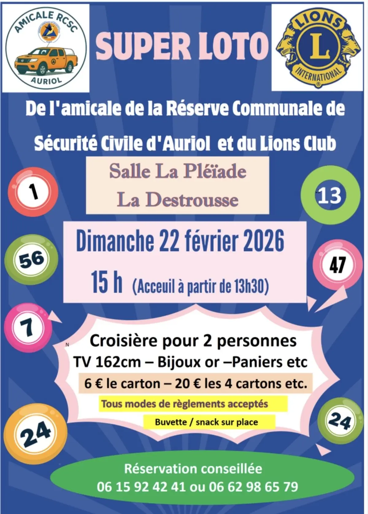 Super loto Amicale de la Réserve Communale de la Sécurité Civile d'Auriol