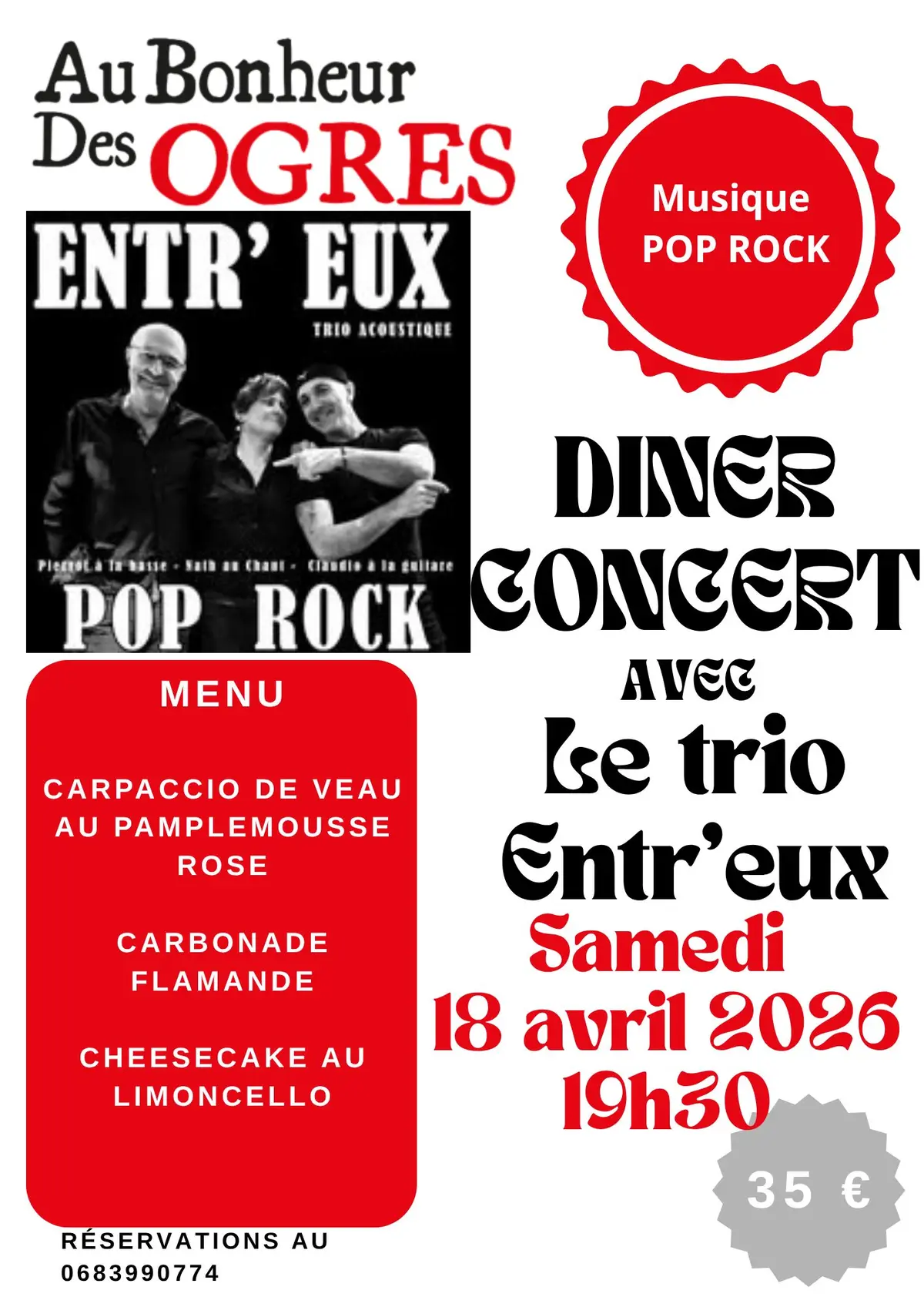 Diner Concert avec le trio Entr'eux