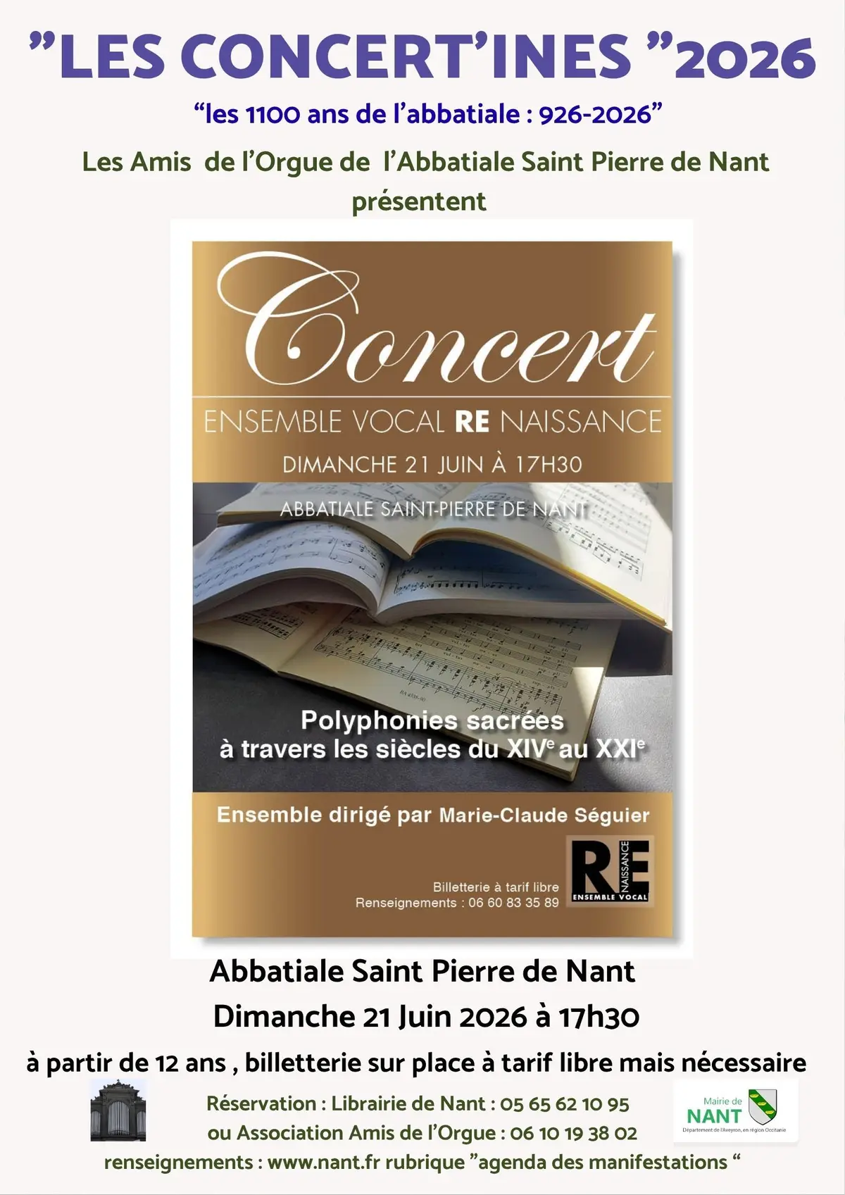 concert'ines 2026 à l'abbatiale saint pierre de Nant 