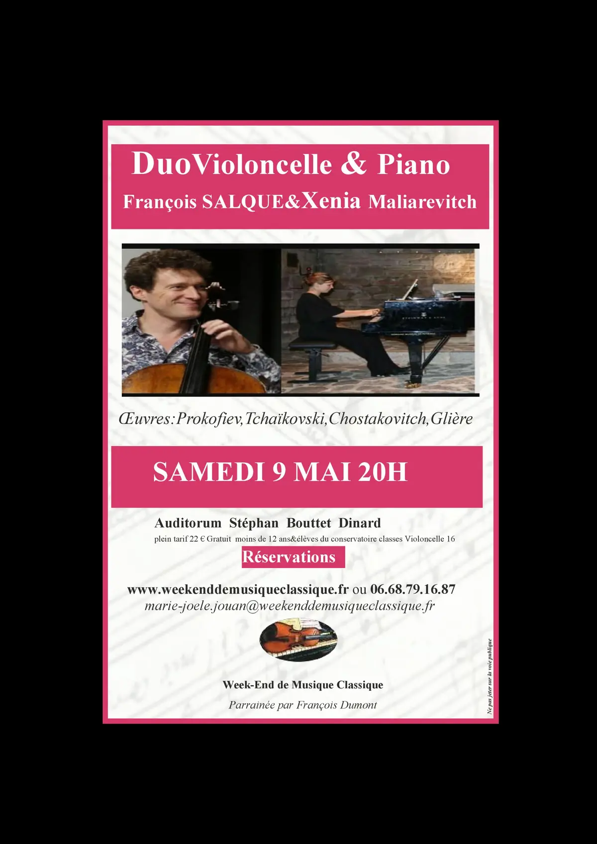 Duo Exceptionnel :Violoncelle & Piano François SALQUE & Xenia MALIAREVITCH 9 Mai