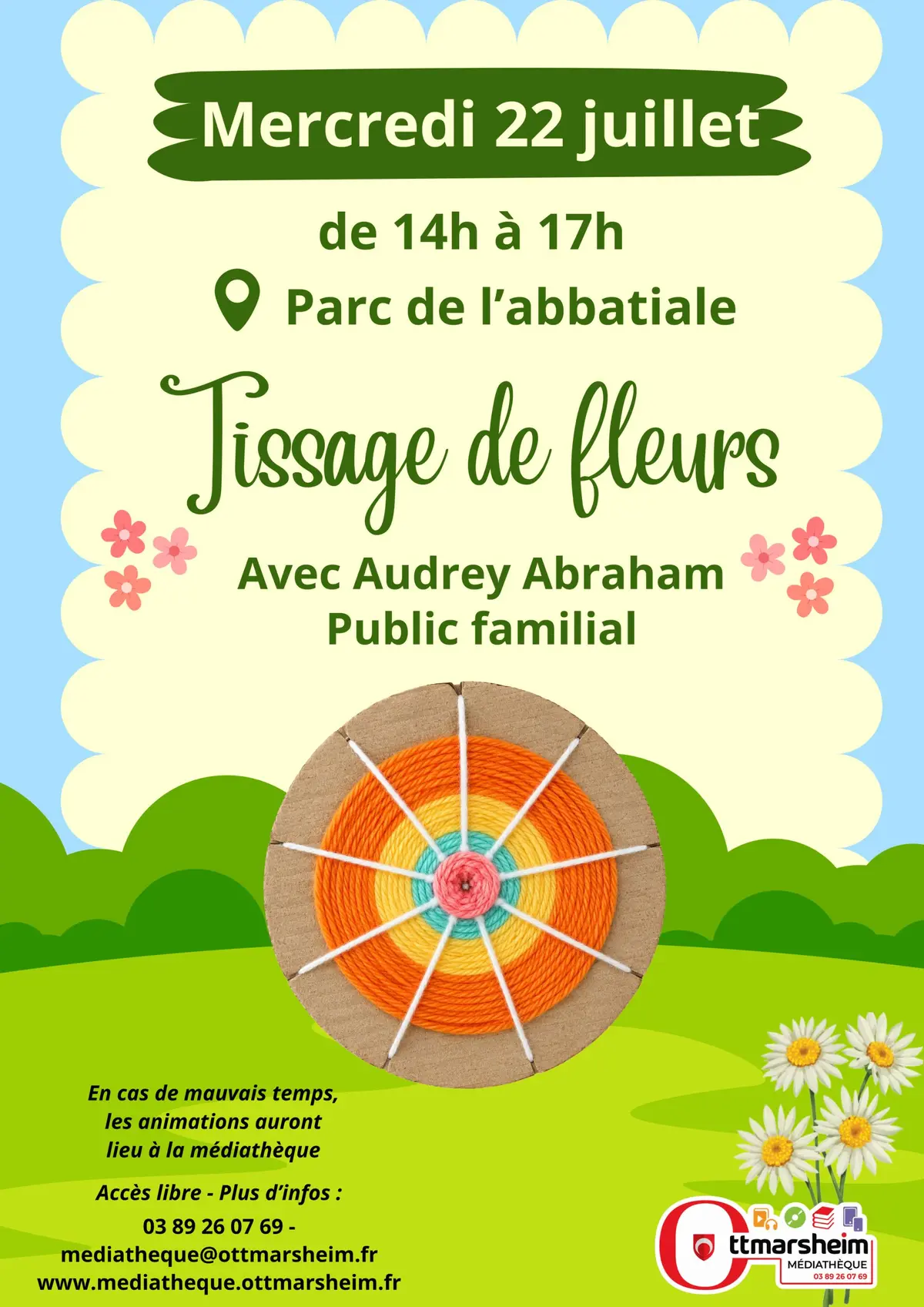 Mediatheque sur l'herbe - Atelier de Tissage de fleurs