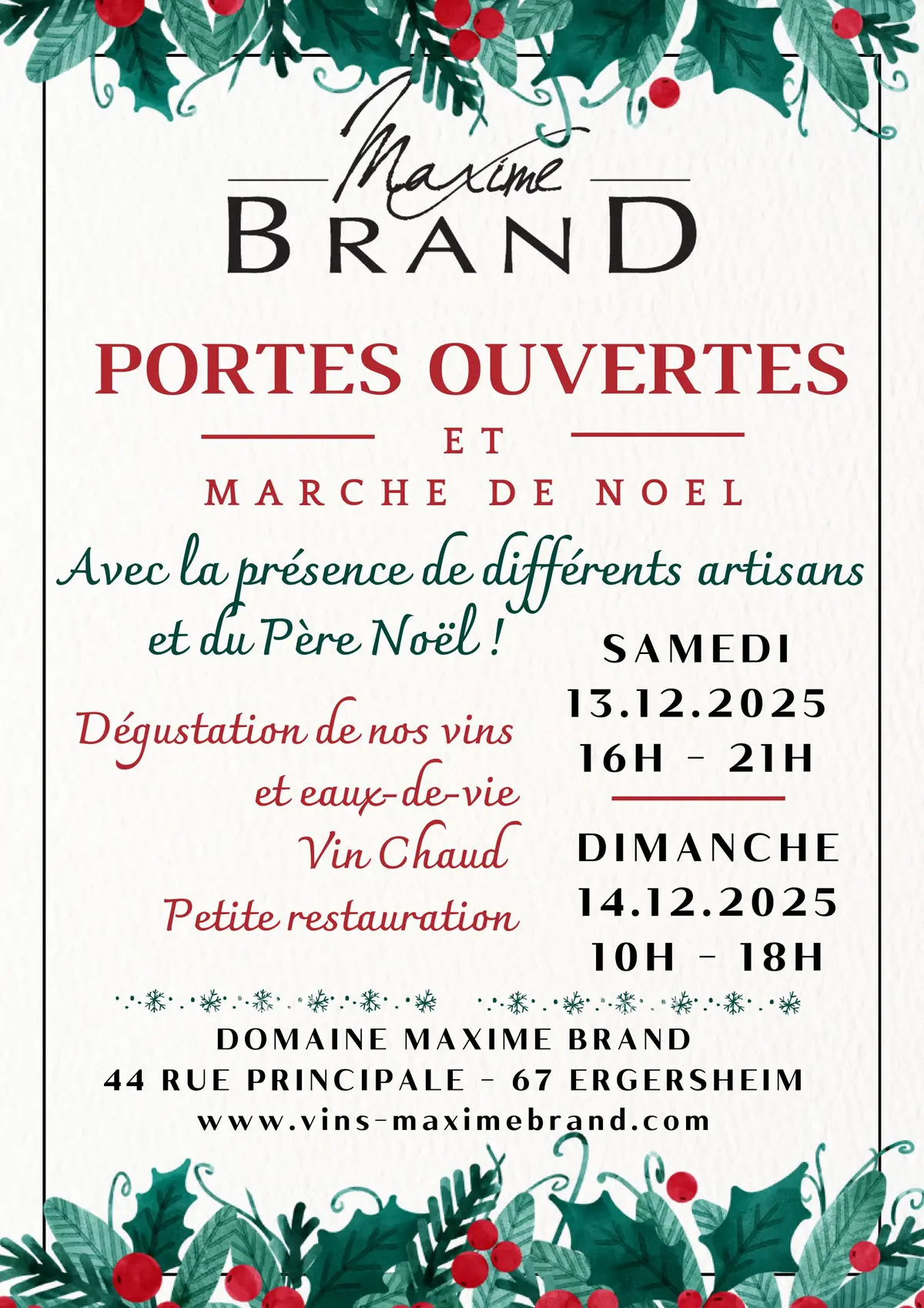 Portes ouvertes & Marché de Noël au Domaine Maxime Brand