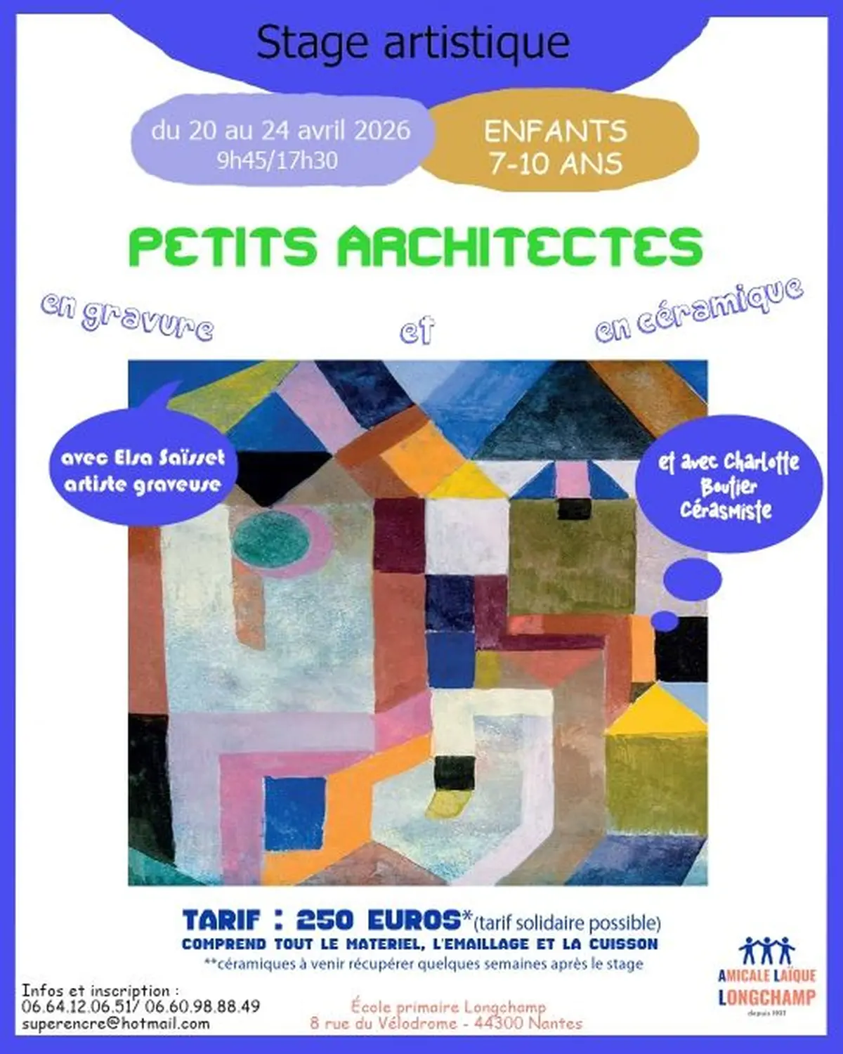 stage artistique avril pour enfant 