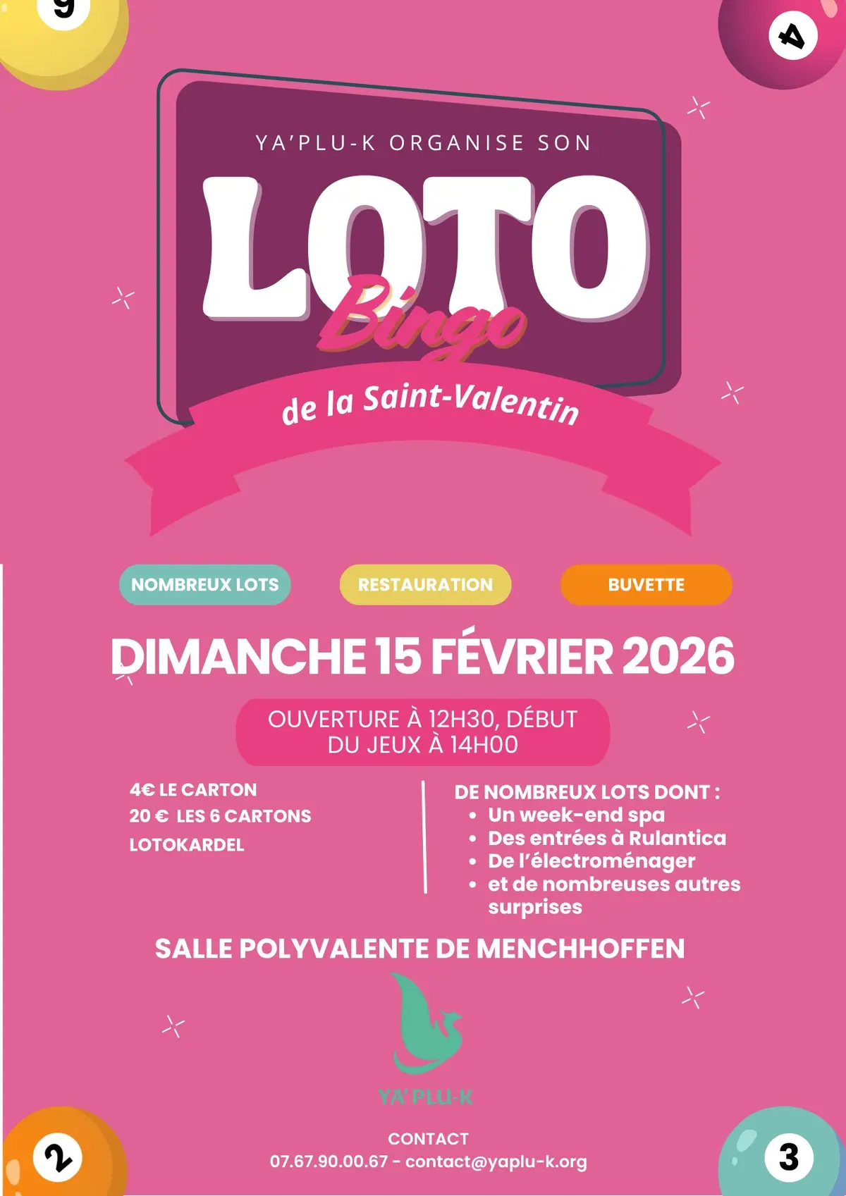 Loto Bingo à MENCHHOFFEN Association YA'PLU-K