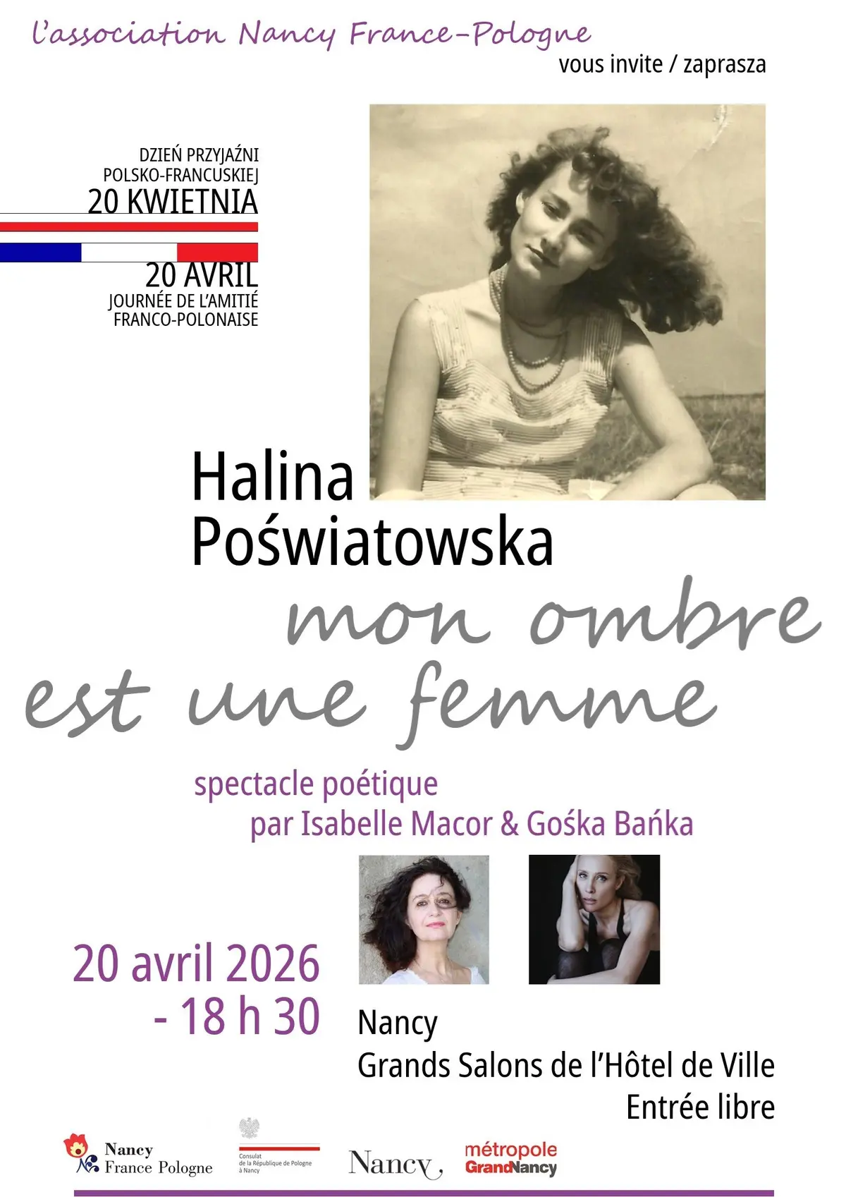 « Mon ombre est une femme », spectacle poétique autour de Halina Poświatowska