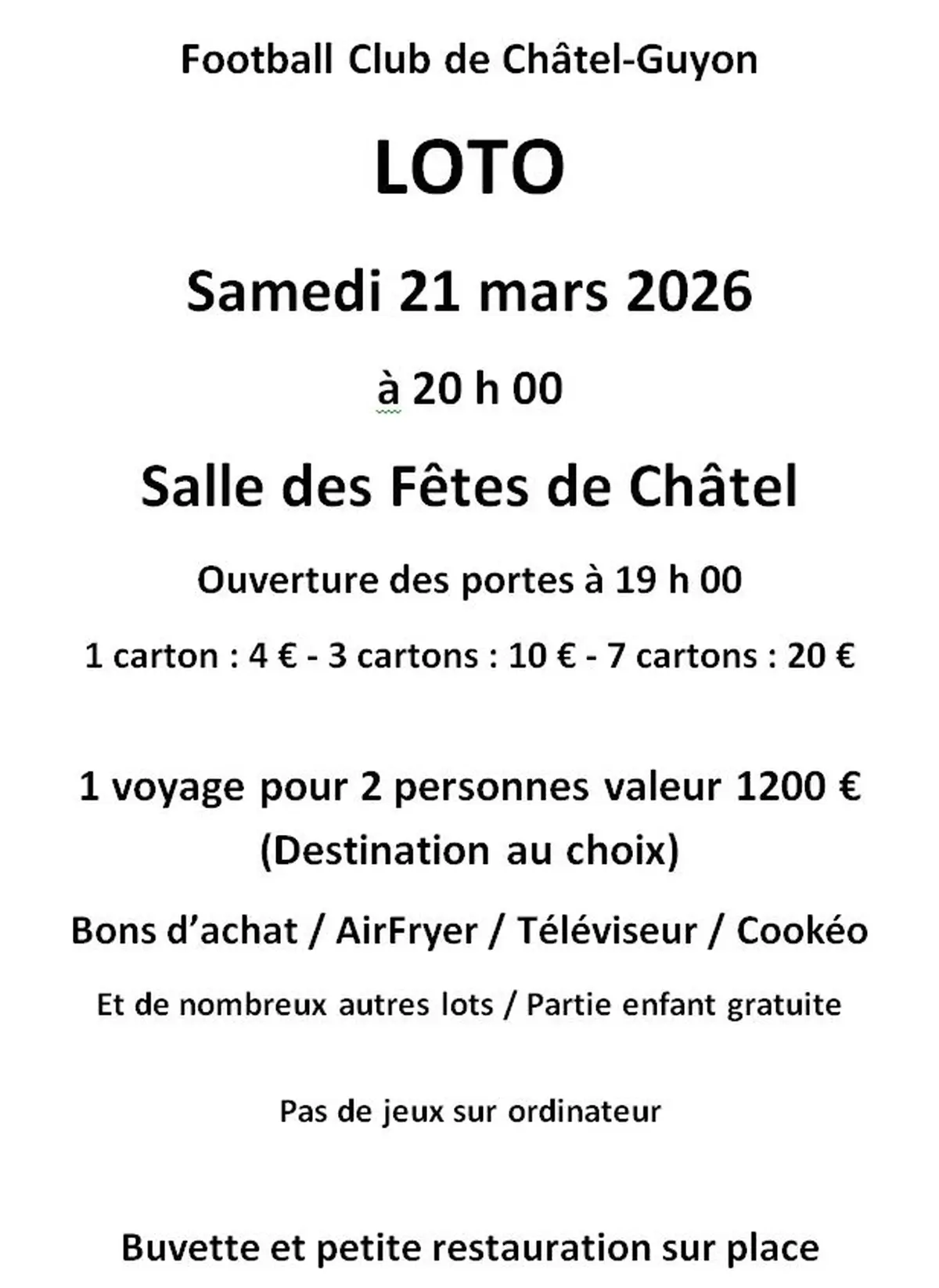 Loto du Football Club de Châtel-Guyon