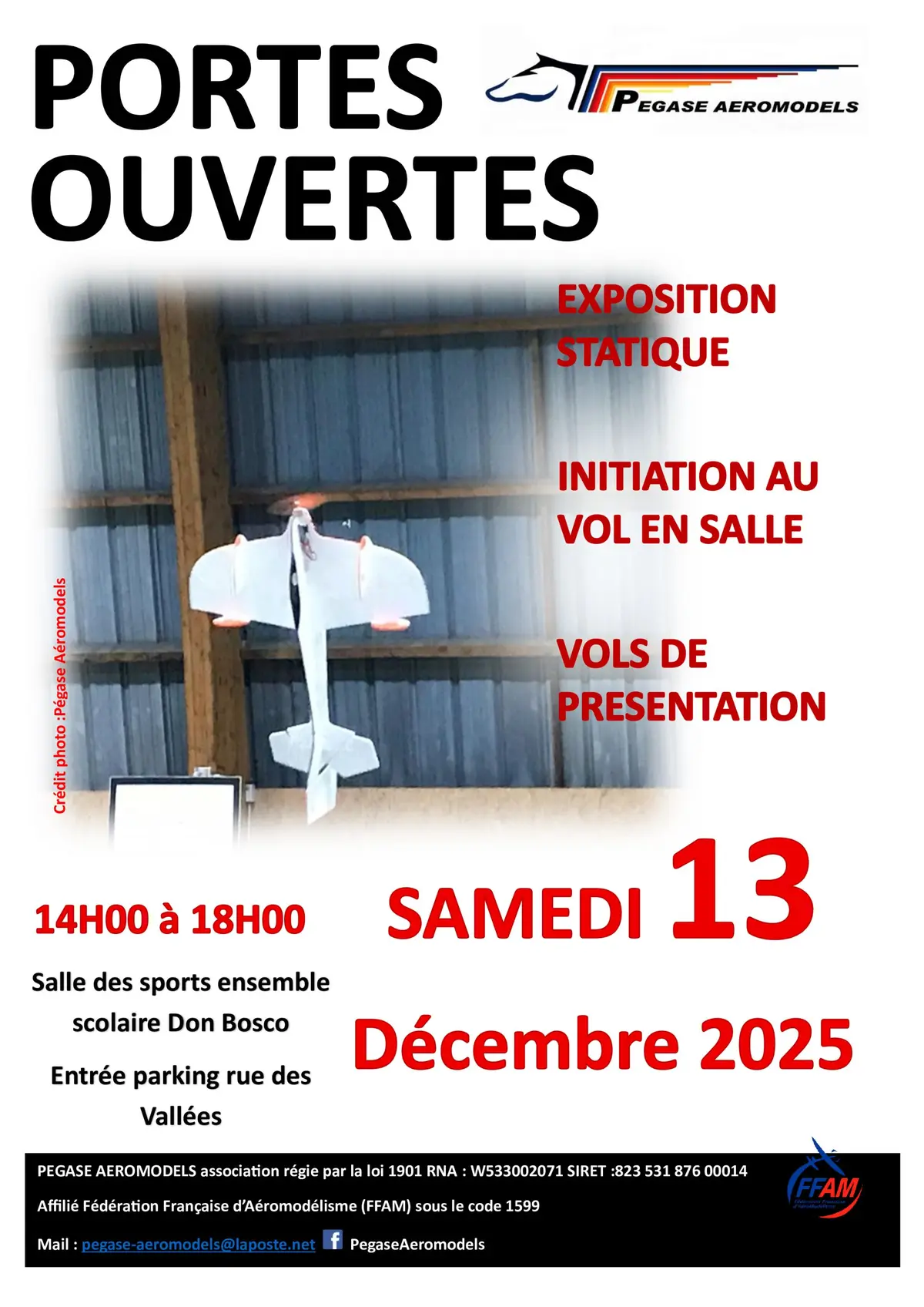 Aéromodélisme Portes ouvertes vol en salle (indoor) club Pégase Aéromodels