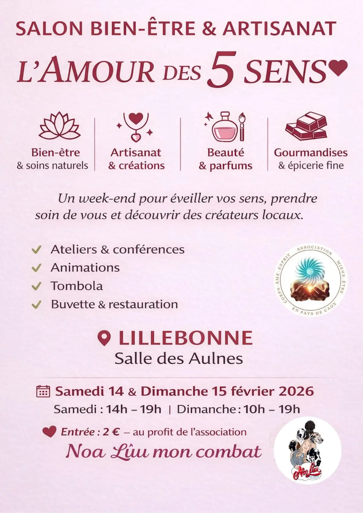 Salon du Bien-Etre Lillebonne 14 et 15 Fevrier  l'AMOUR des 5 SENS