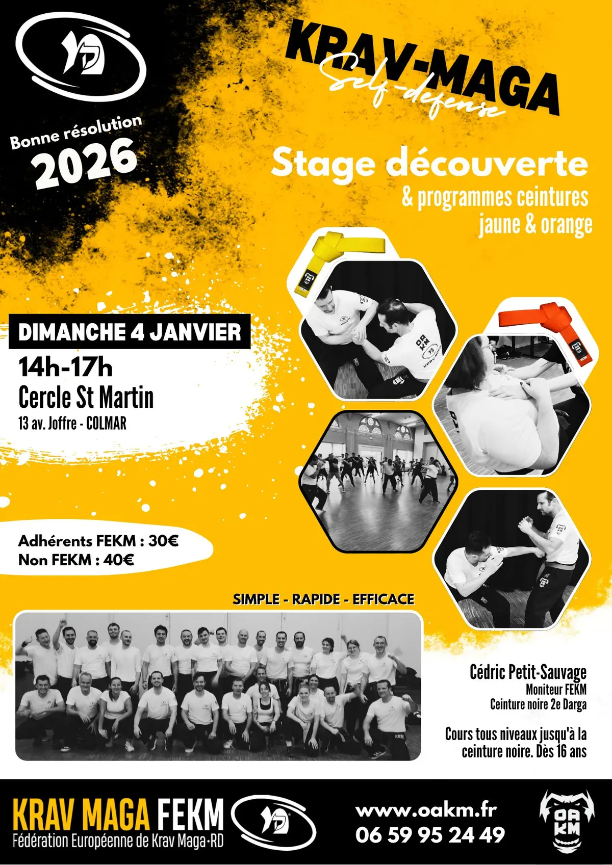 OAKM Krav-maga : Stage découverte & programme ceintures jaune & orange (FEKM)