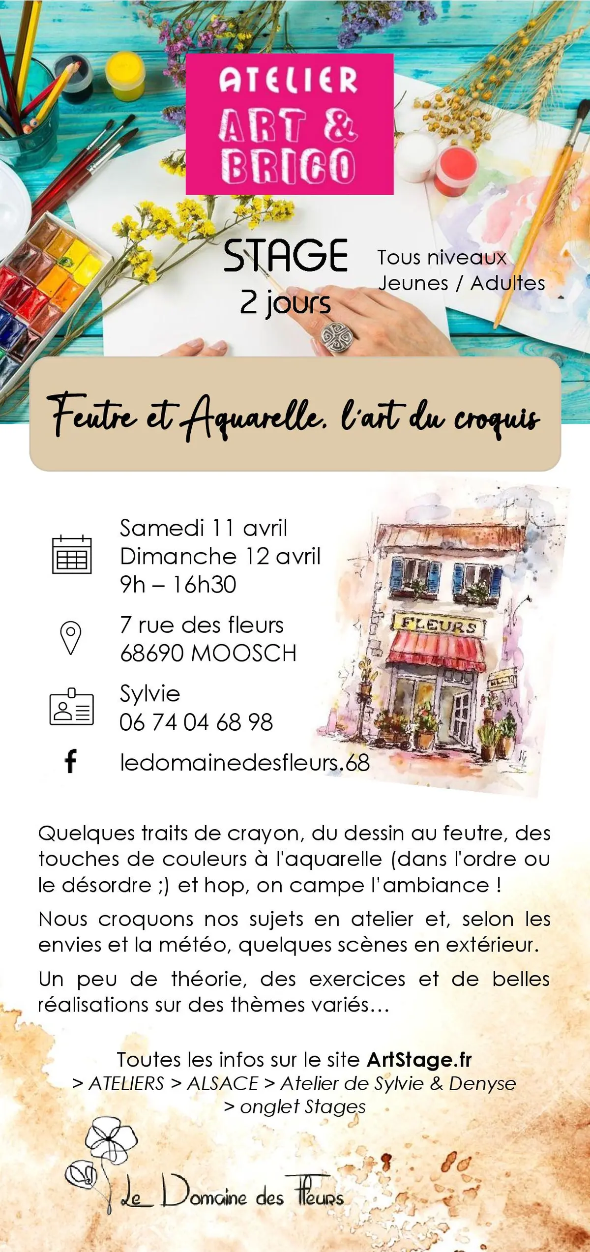 Stage Croquer ce que l'on aime, feutre et aquarelle, l'art du croquis