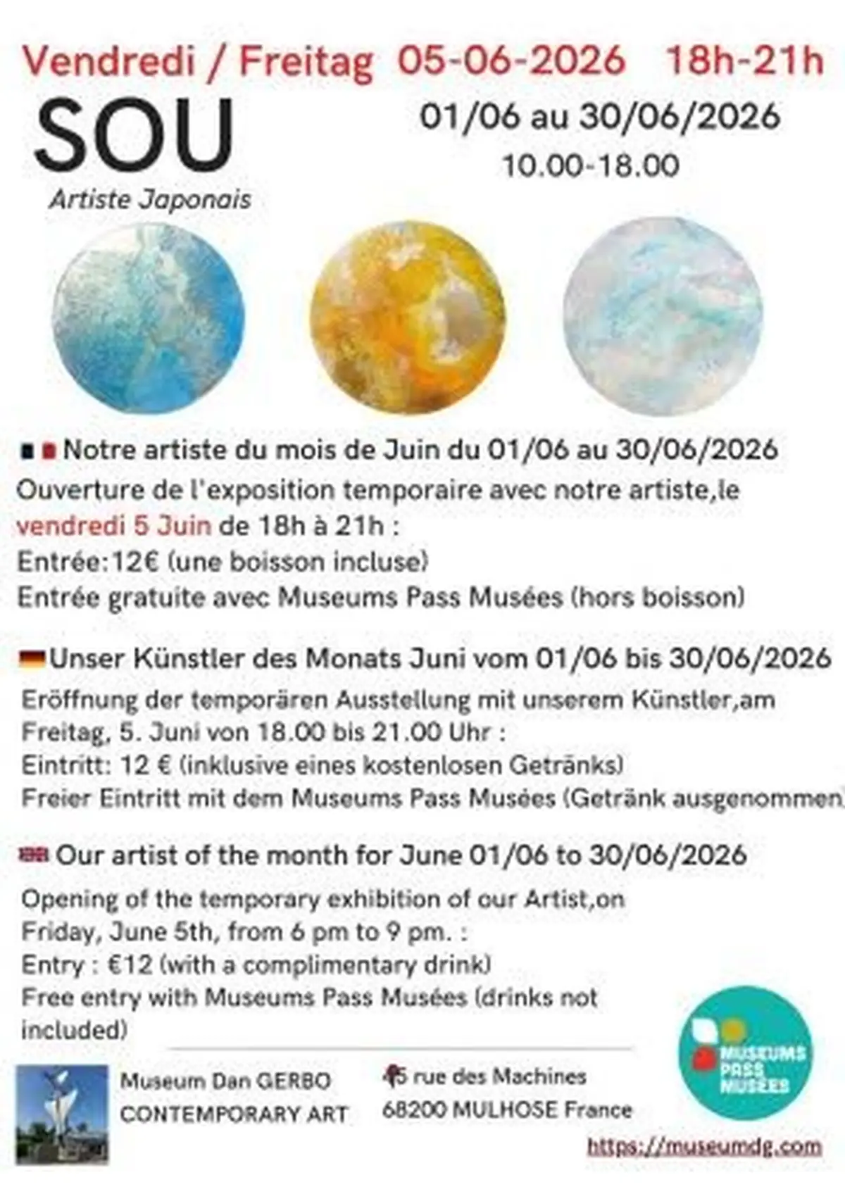 Exposition & Inauguration de notre artiste du mois : SOU au MUSEUM Dan Gerbo 