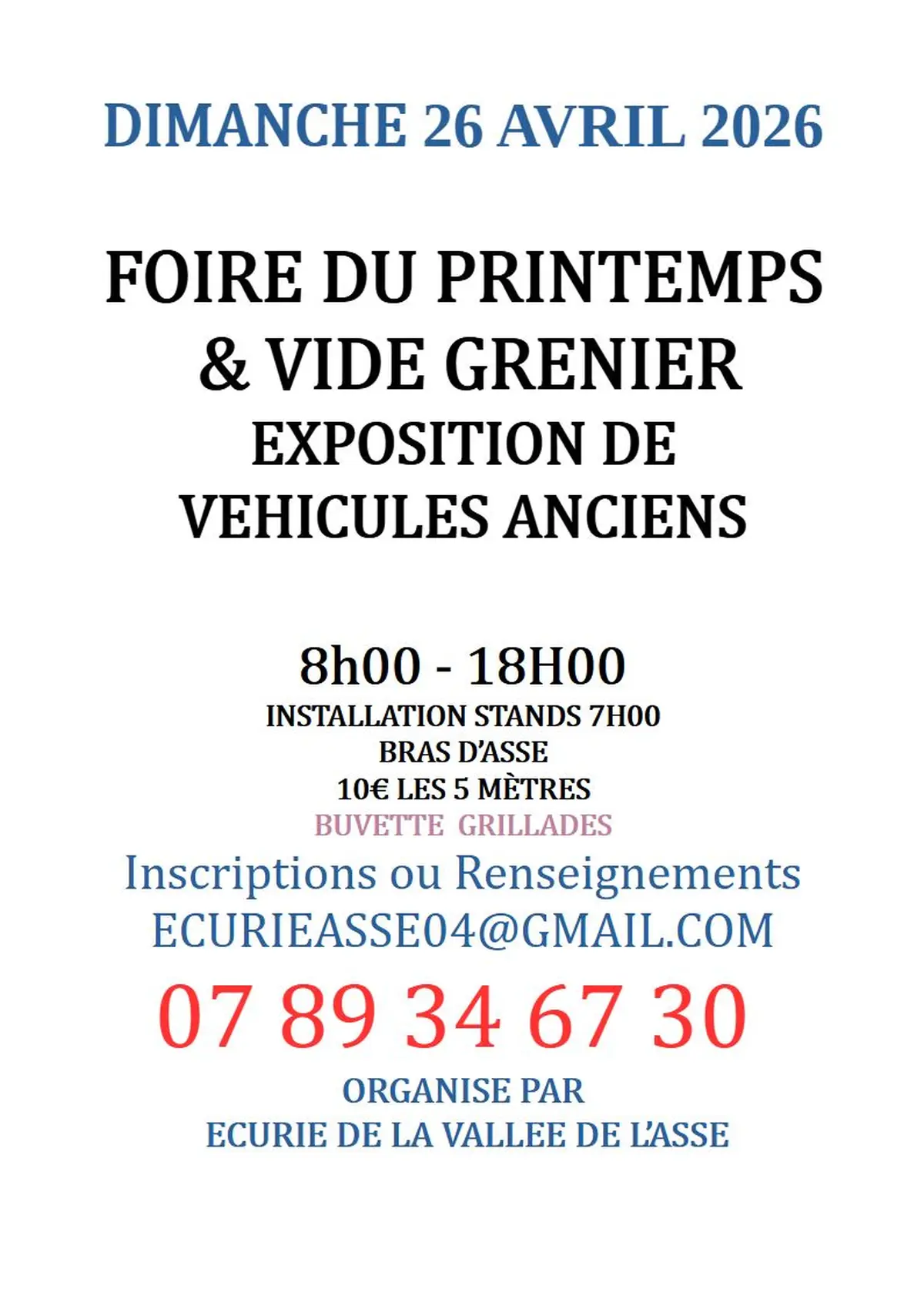 Fête du printemps vide grenier, foire artisanal 