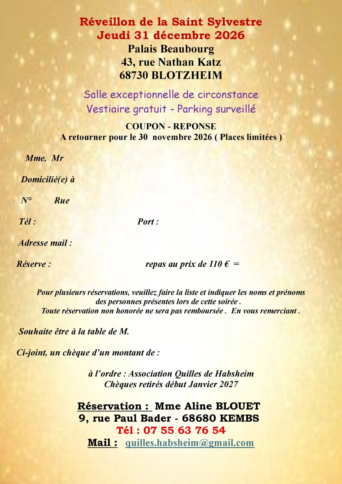 Réveillon 2026 - BLOTZHEIM - Palais Beaubourg 