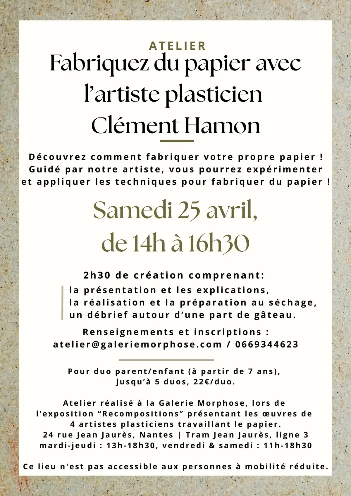 Atelier créatif Fabriquez du papier avec l'artiste plasticien Clément Hamon
