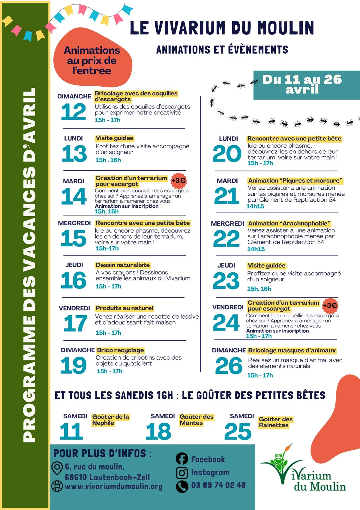 Programme d'activités des vacances d'avril