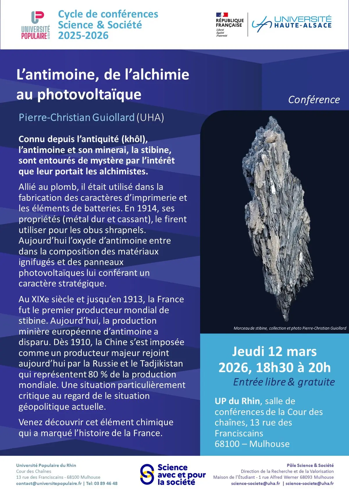 Conférence Science et Société sur l'antimoine et l'alchimie