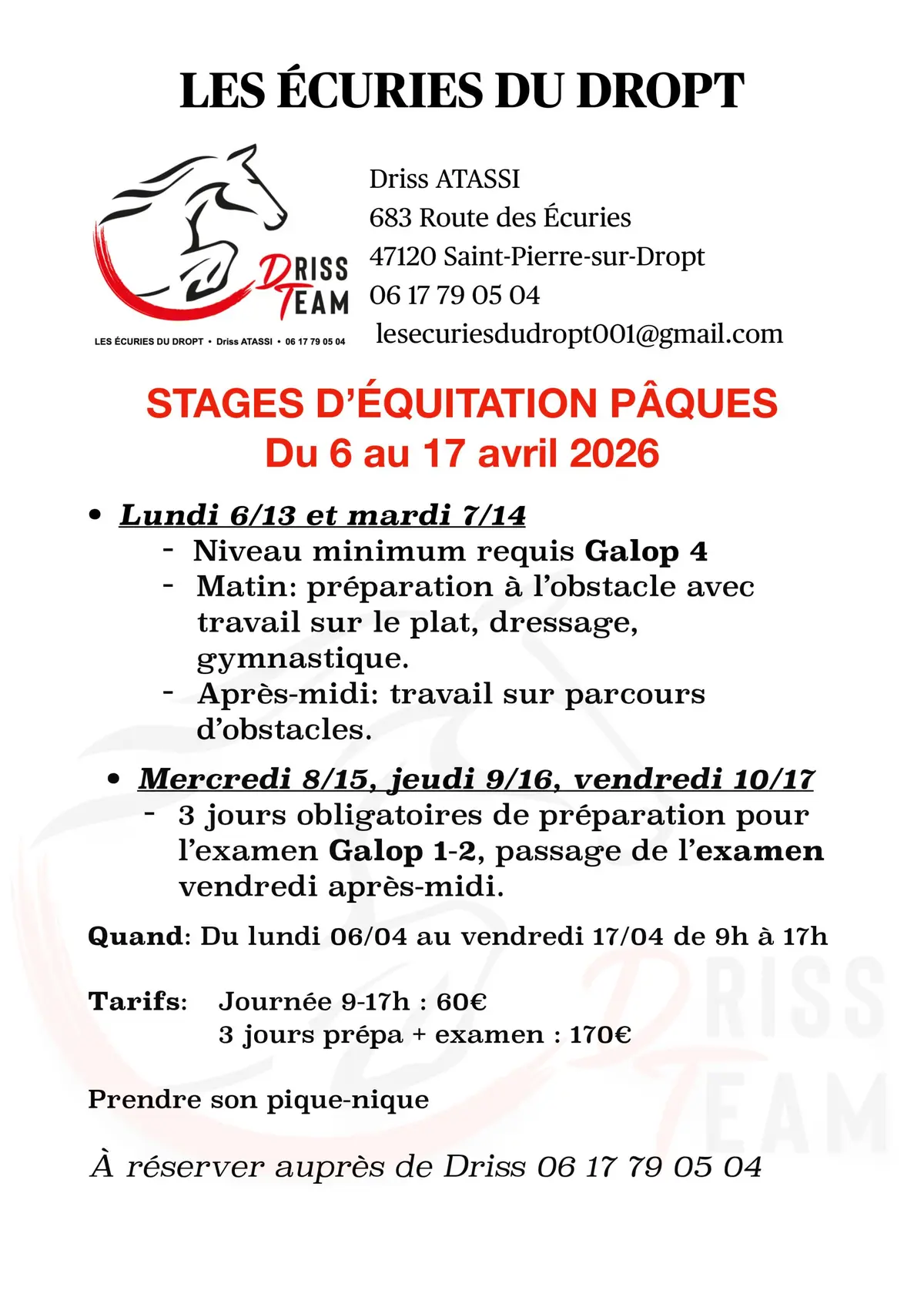 Stage d'équitation