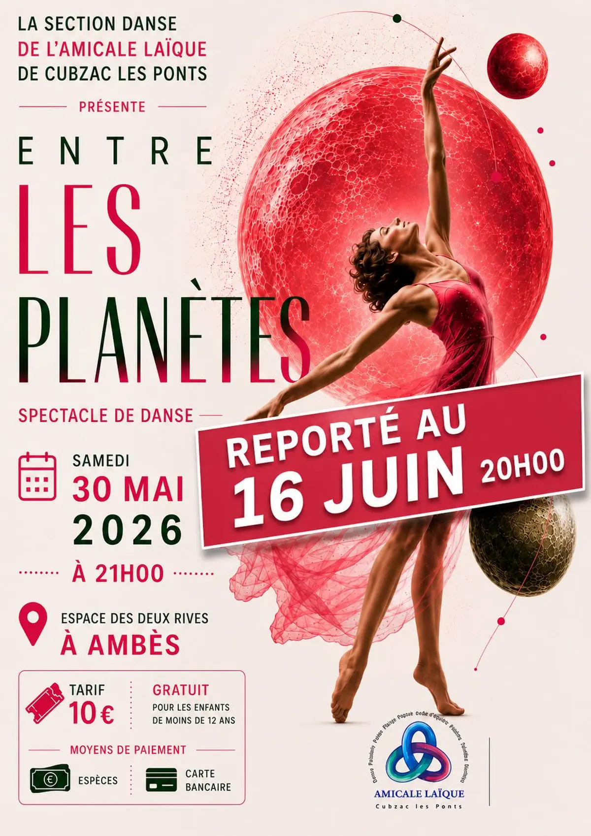 REPORT spectacle de danse ENTRE LES PLANETES au MARDI 16 JUIN 2026
