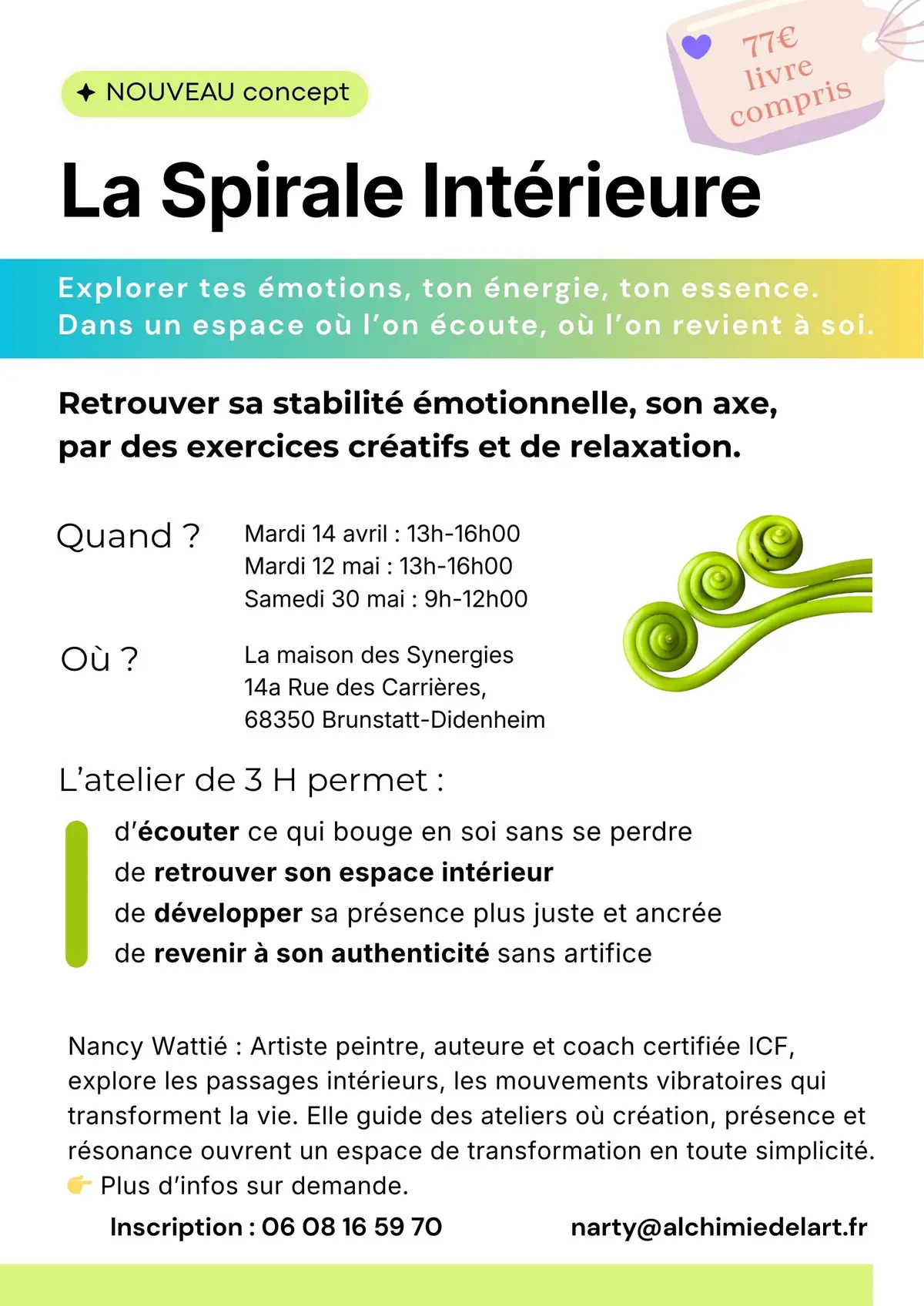 Atelier Spirale Intérieure - Nouveau concept - Explorer Emotions, énergie, axe