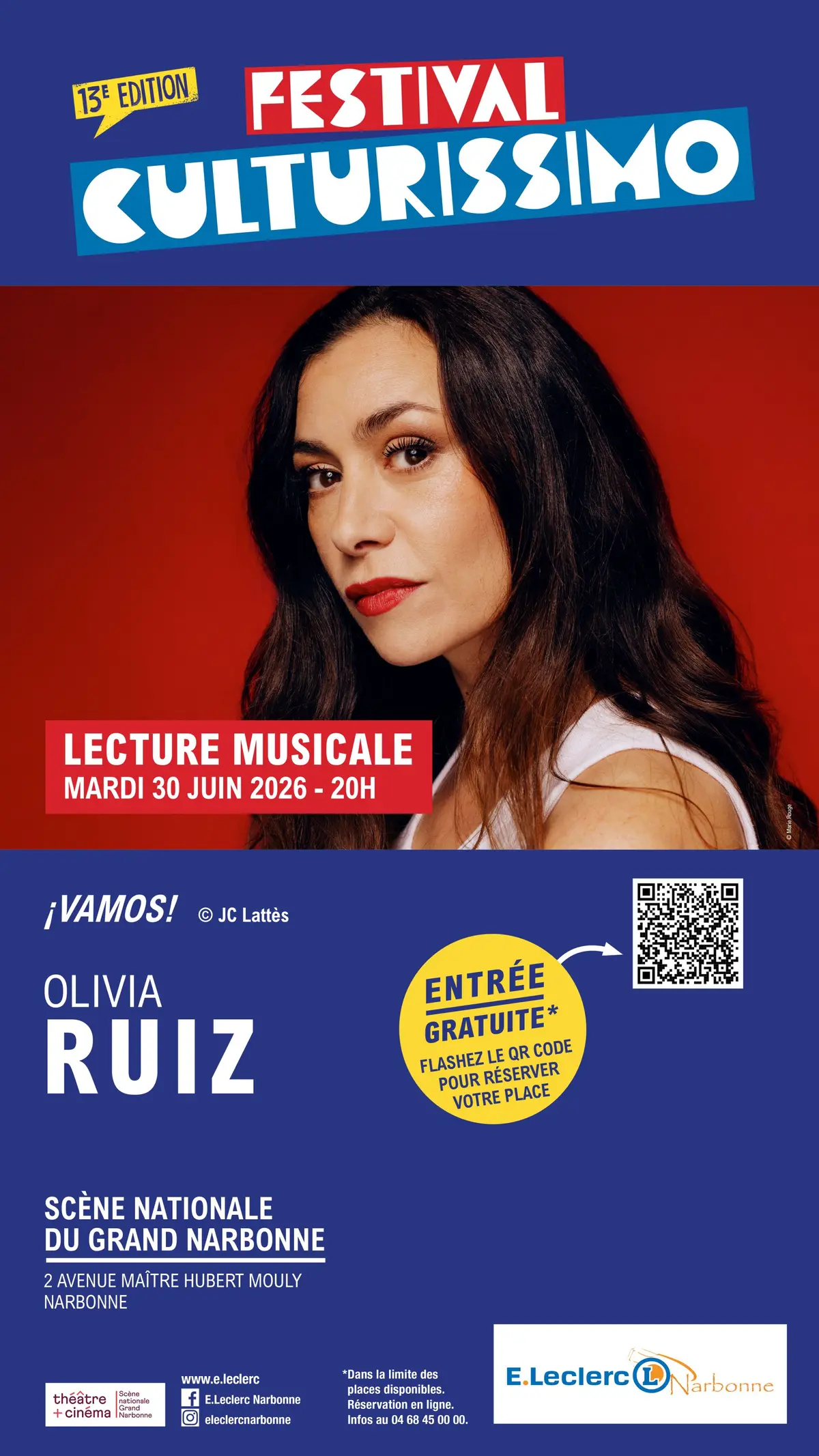 Festival Culturissimo - Lecture musicale d'Olivia Ruiz à Narbonne 
