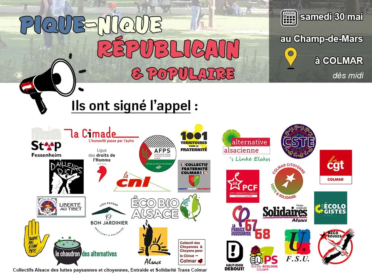 Pique-nique Républicain & Populaire - Samedi 30 mai 12H - Champ-de-Mars à COLMAR