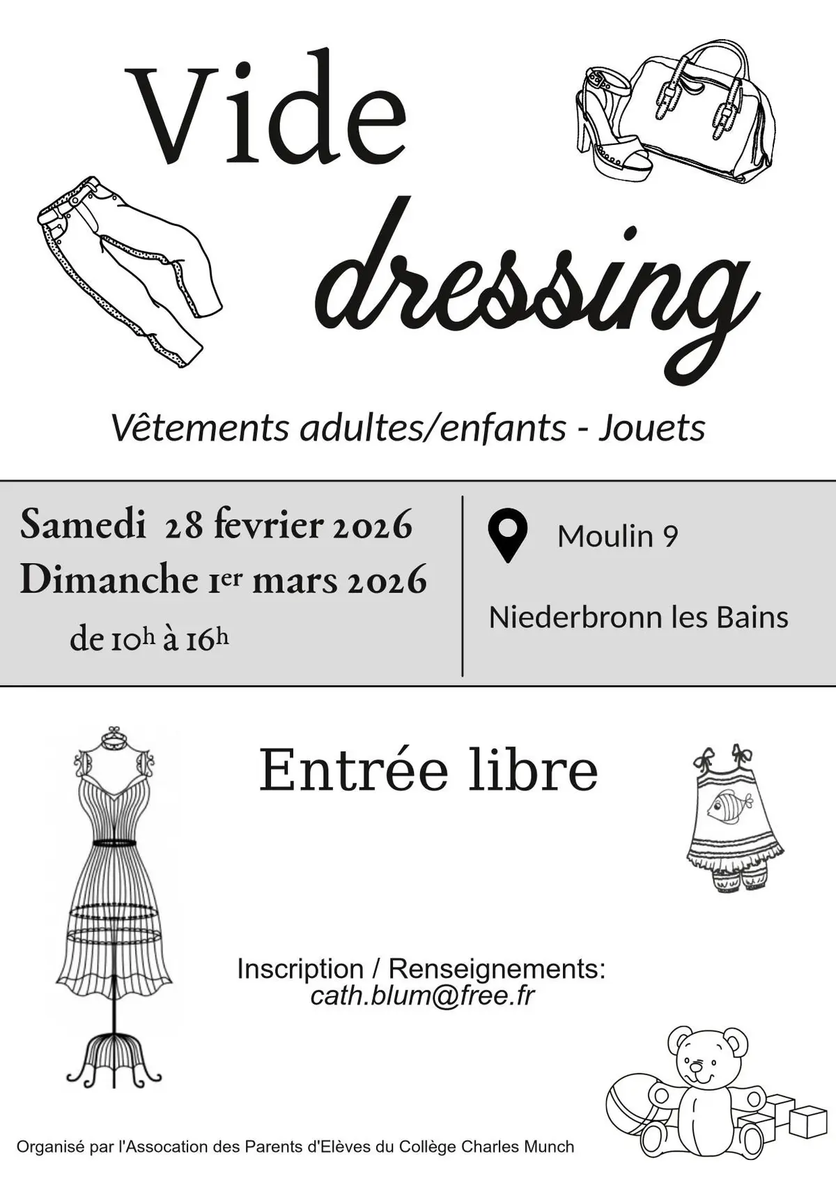 Vide dressing, vêtements adultes,enfants et jouets