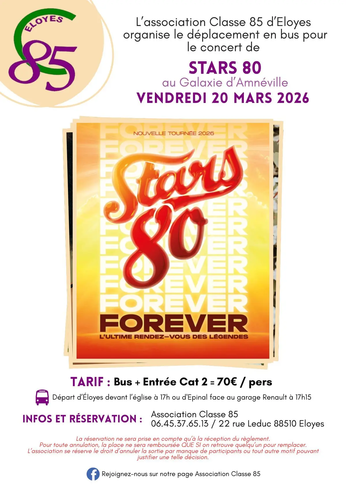Sortie concert Stars 80 avec déplacement bus 