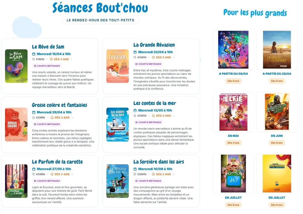 [Cinéma] Programme Séances Bout'Chou Cinéma Rex - D'avril à juin