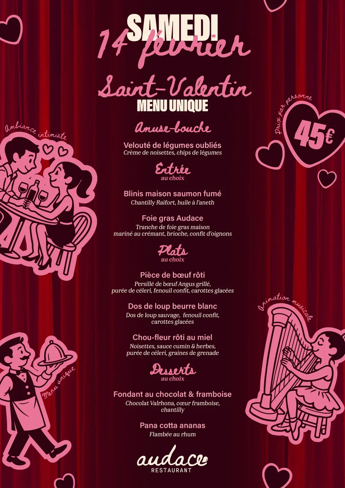 Soirée Saint-Valentin chez Audace au son de la harpe