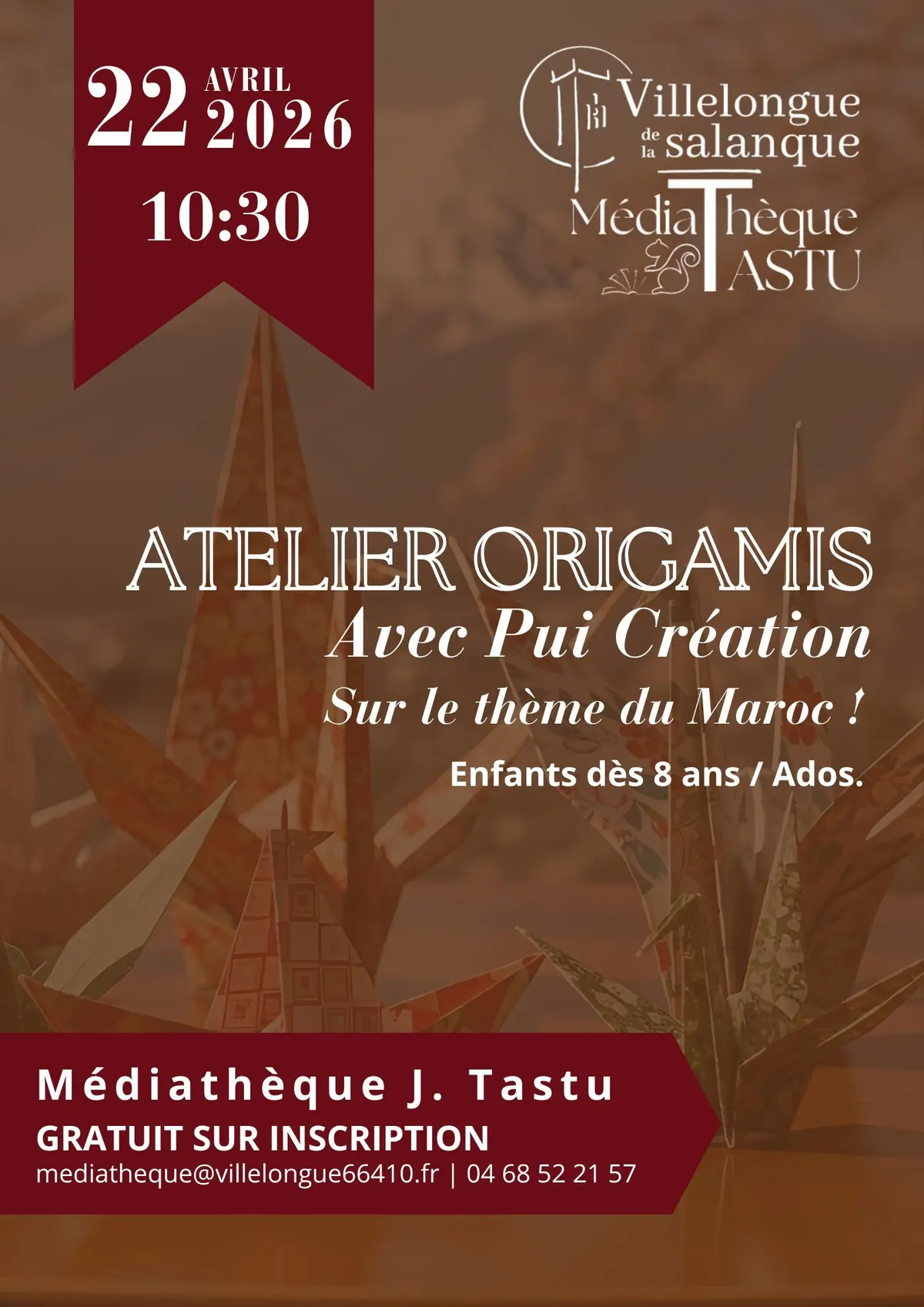 Atelier Origamis avec Più Création | Médiathèque J. Tastu