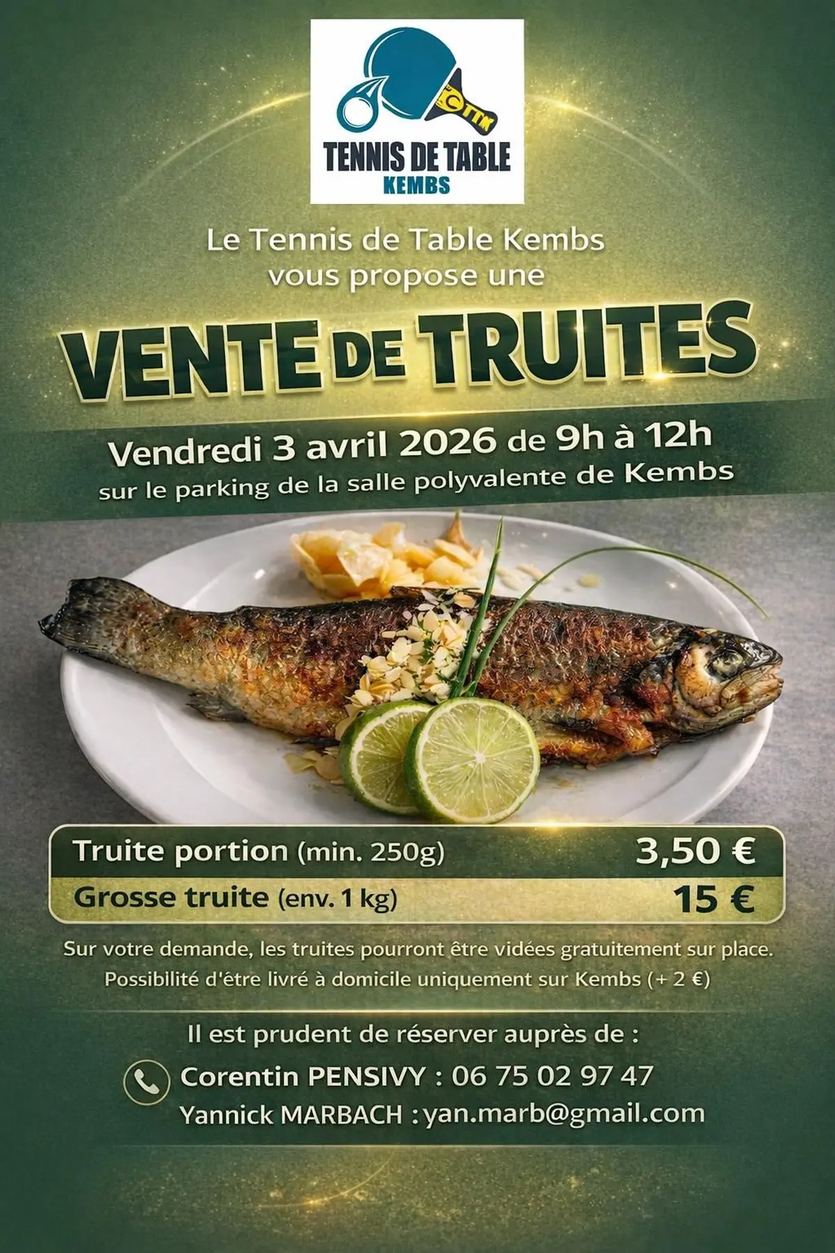 Vente de truites par le Tennis de Table de Kembs