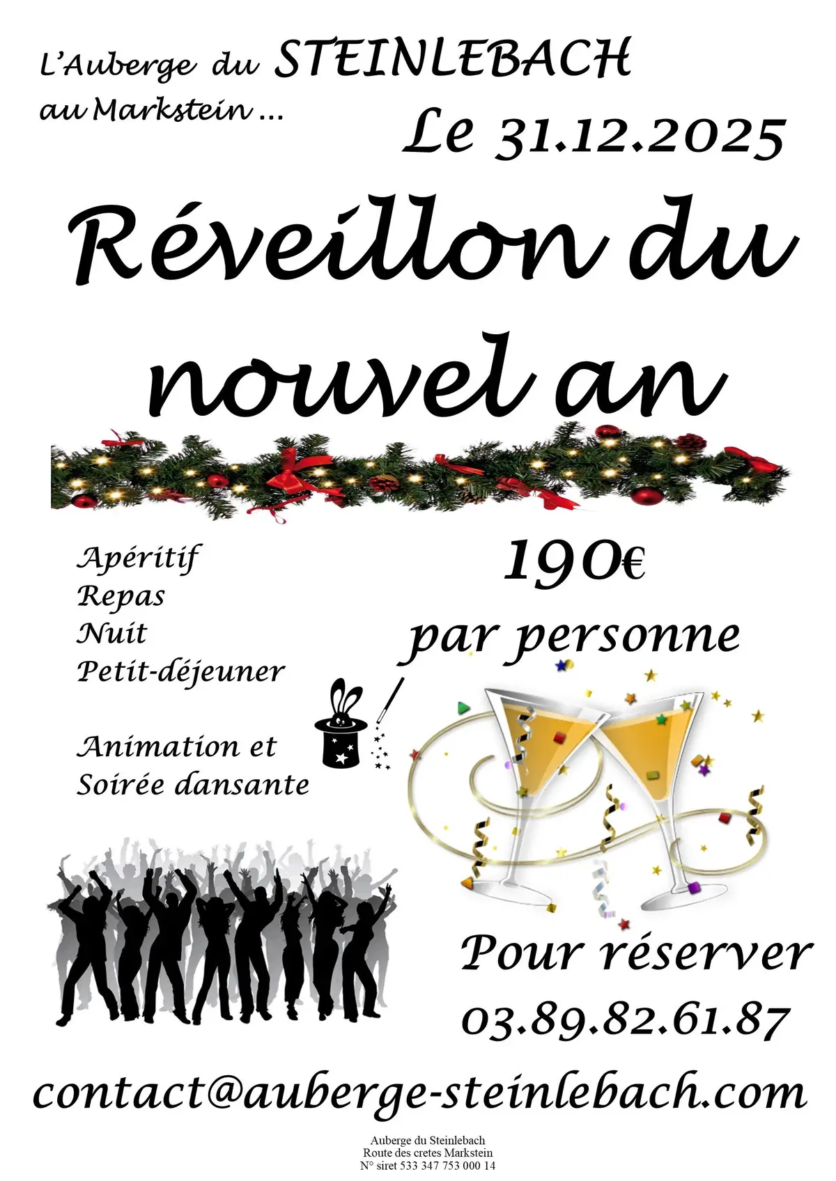 Réveillon de la Saint Sylvestre 2025-2026 au Markstein - Auberge du Steinlebach