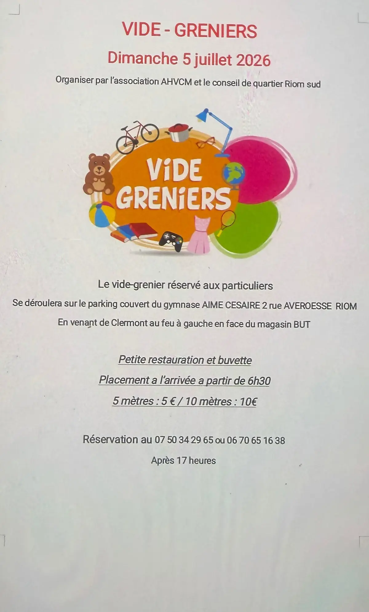 Brocante Parking couvert Gymnase Aimé Césaire Riom