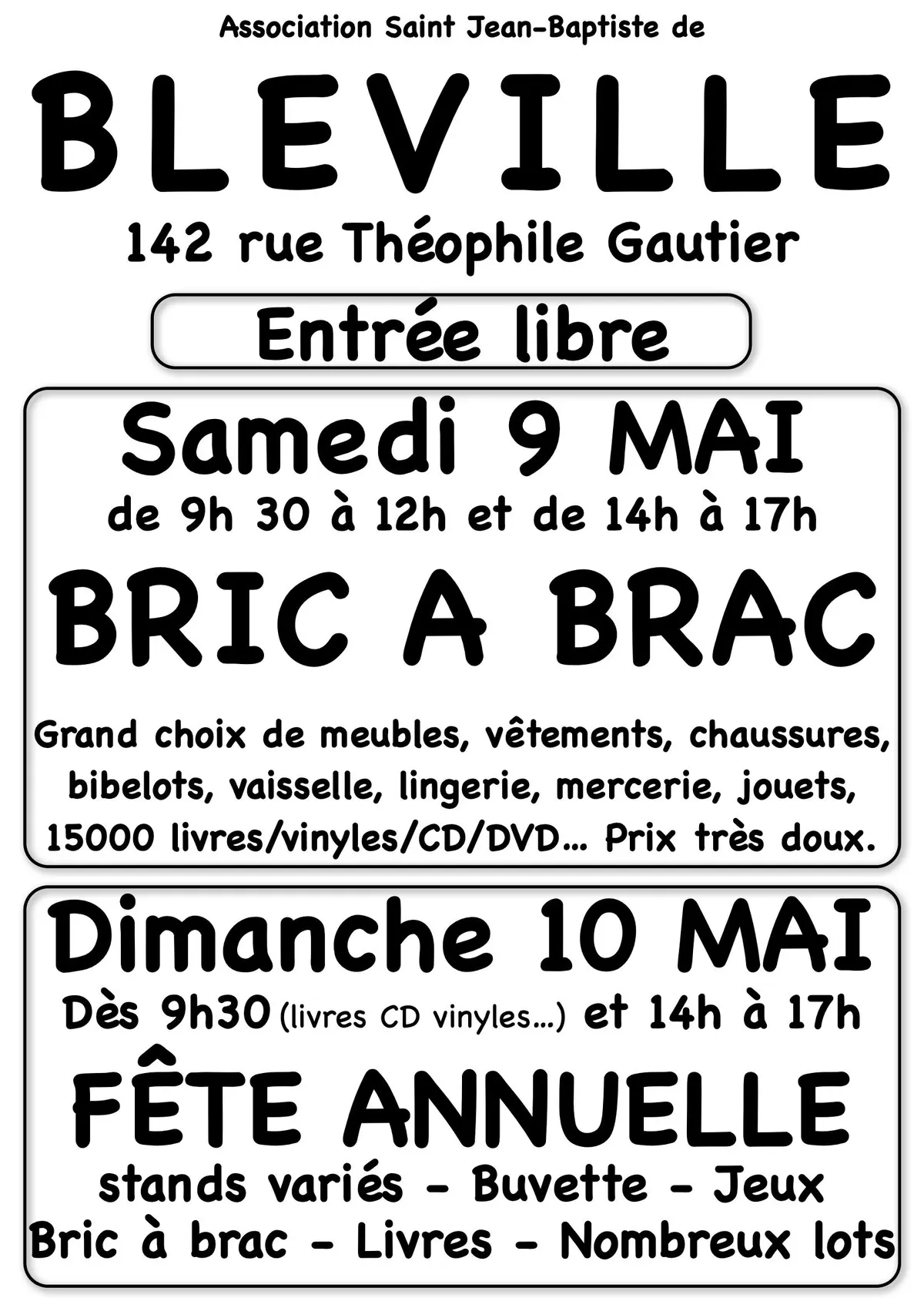 Grand bric a brac et kermesse de Bléville pour la 78ème année.