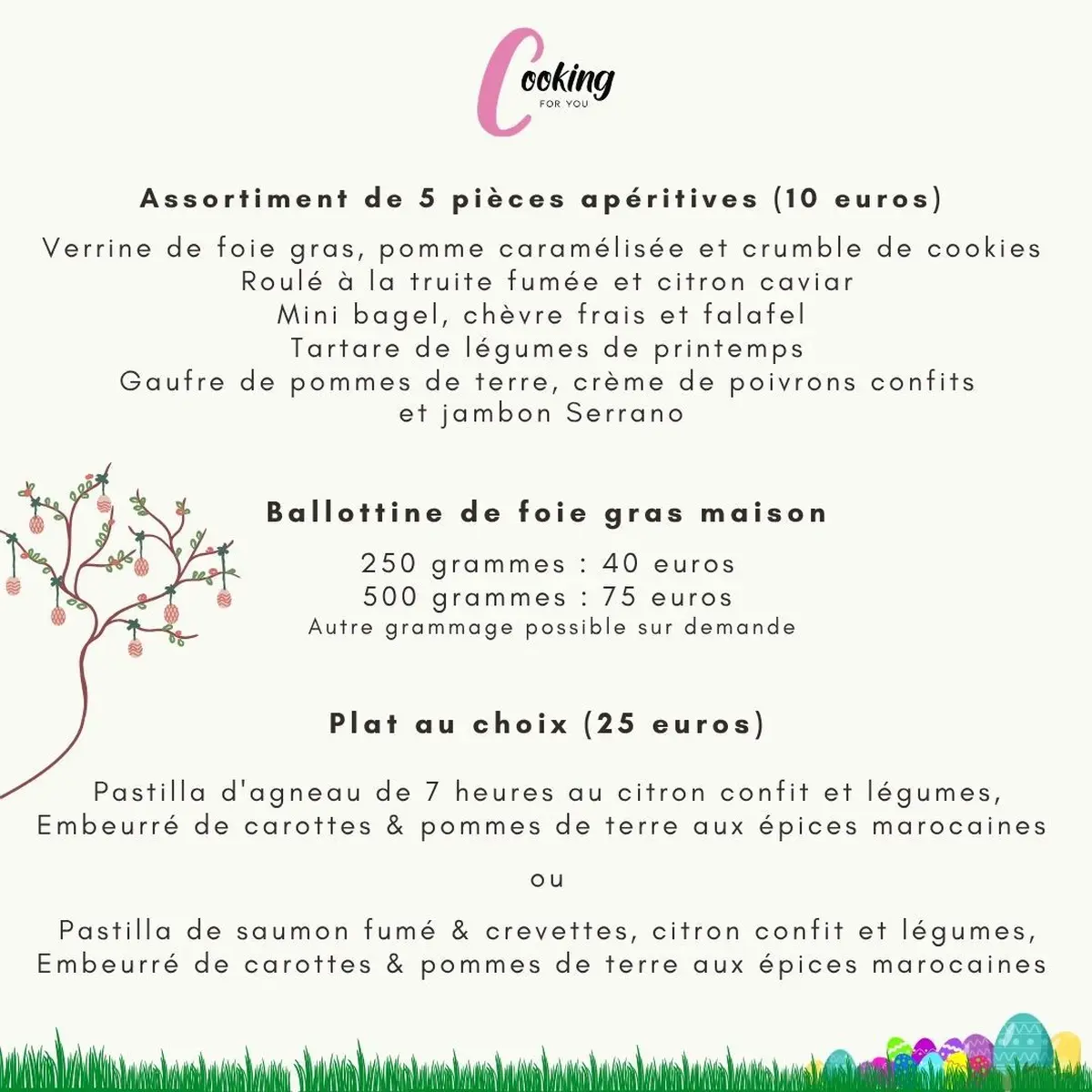 Menu Spécial Fêtes de Pâques 2026