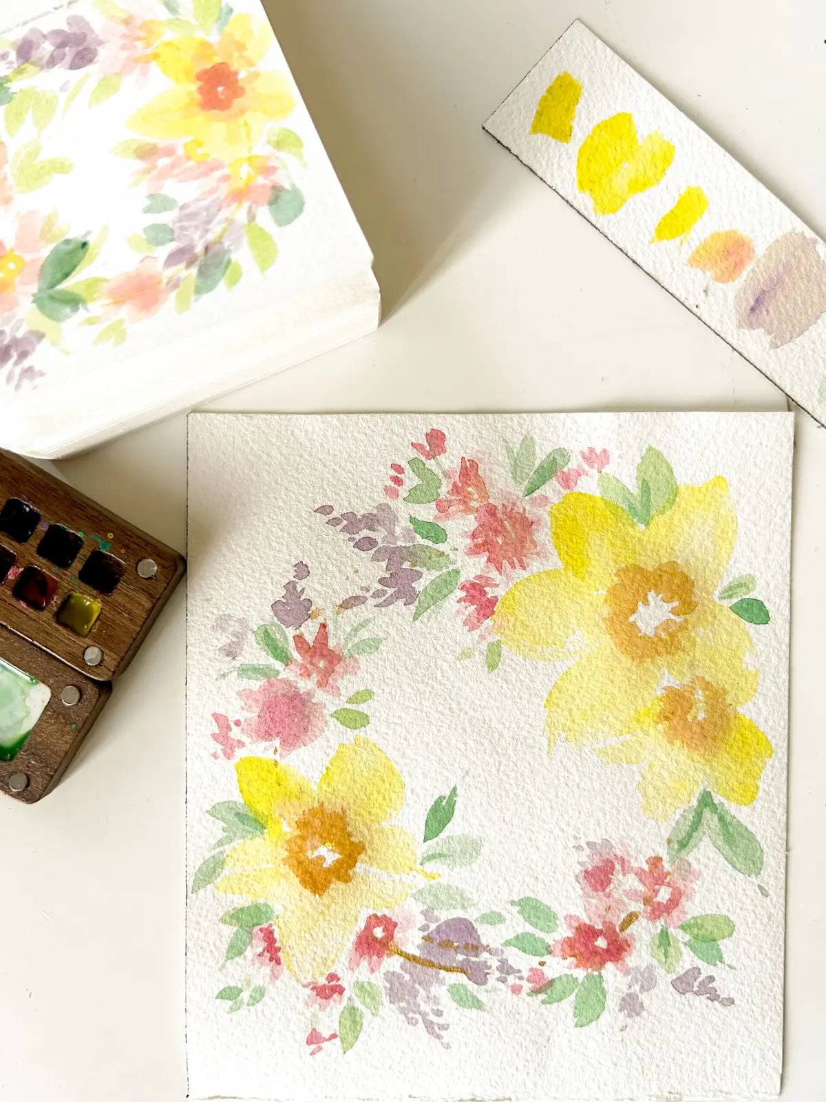 Initiation à l'aquarelle - Couronne de fleurs de printemps