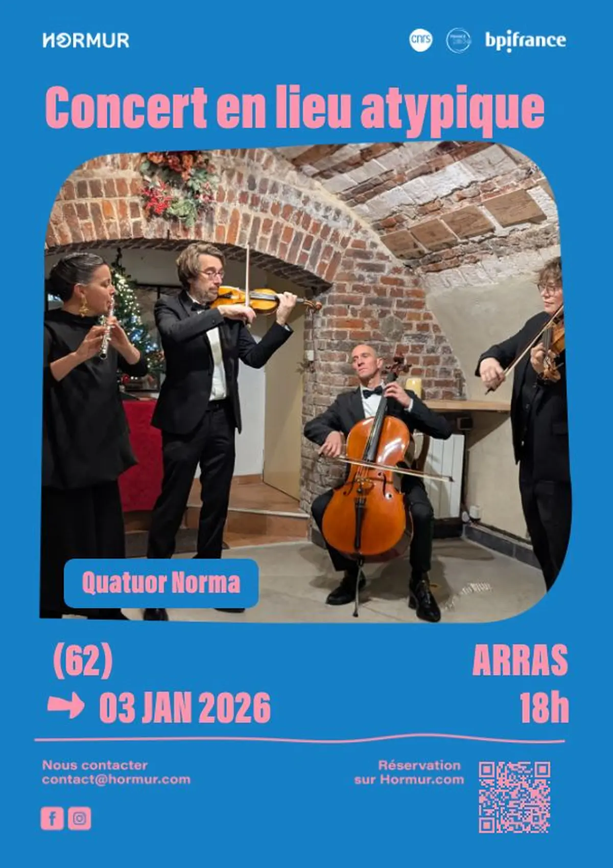 Concert classique intimiste avec le Quatuor Norma dans un caveau à Arras 