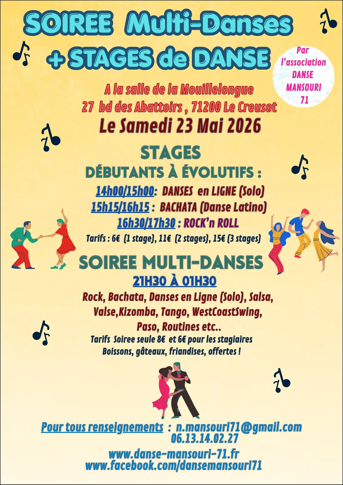 SOIREE MULTI-DANSE + 3 STAGES (Danse en Ligne, Bachata, Rock'n Roll)