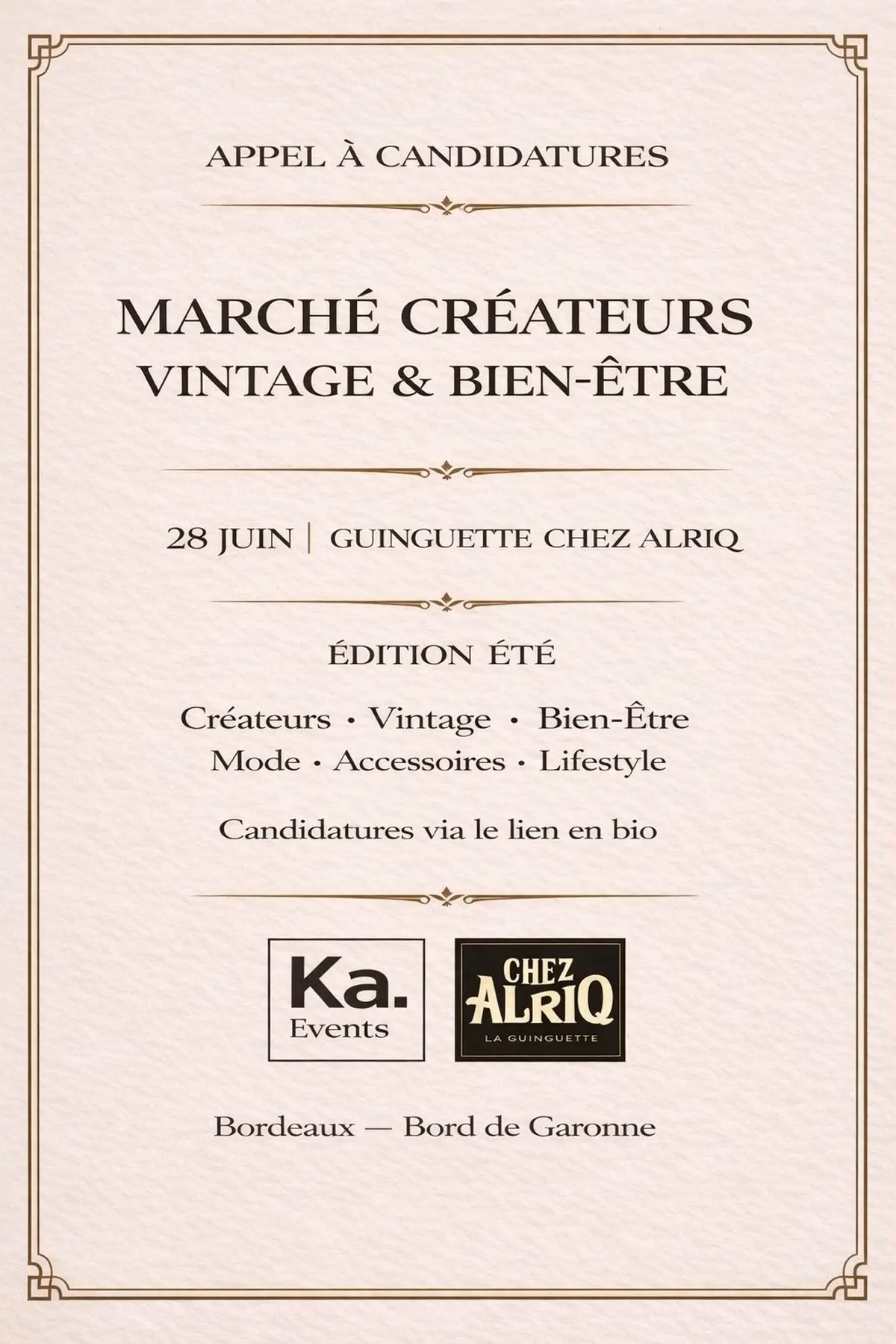 Marché Créateurs, Vintage & Bien-Être à Bordeaux (28 juin)