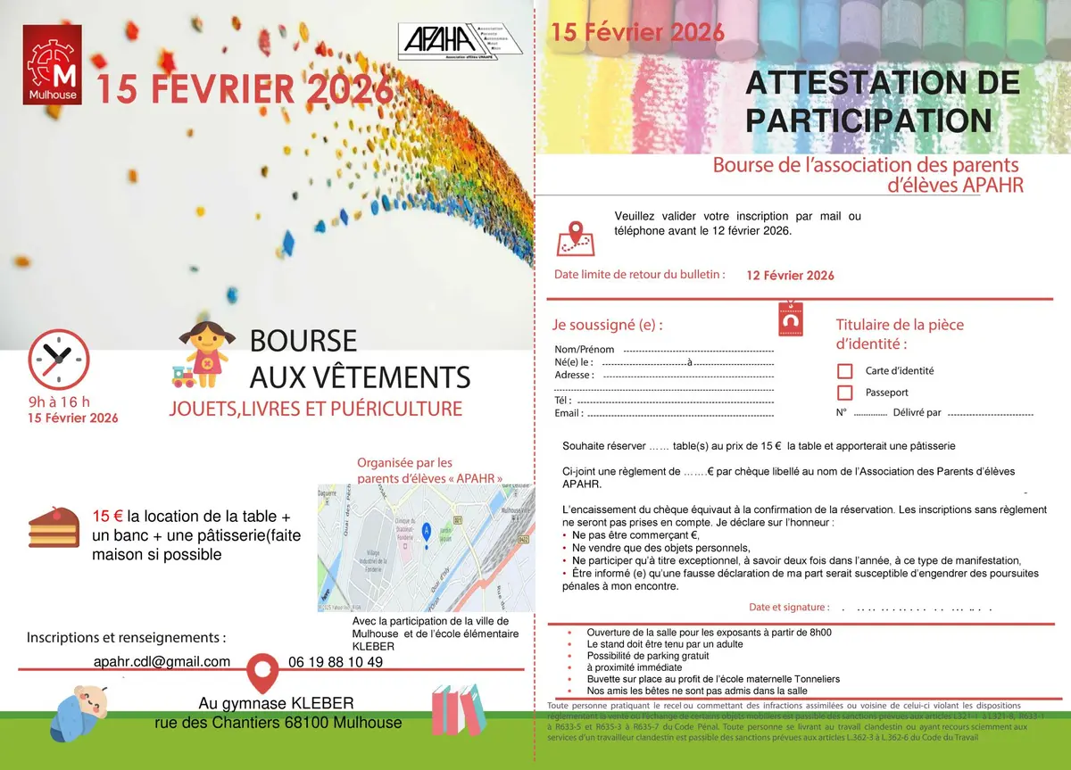 Bourse aux vêtements jeux jouets livres et puériculture