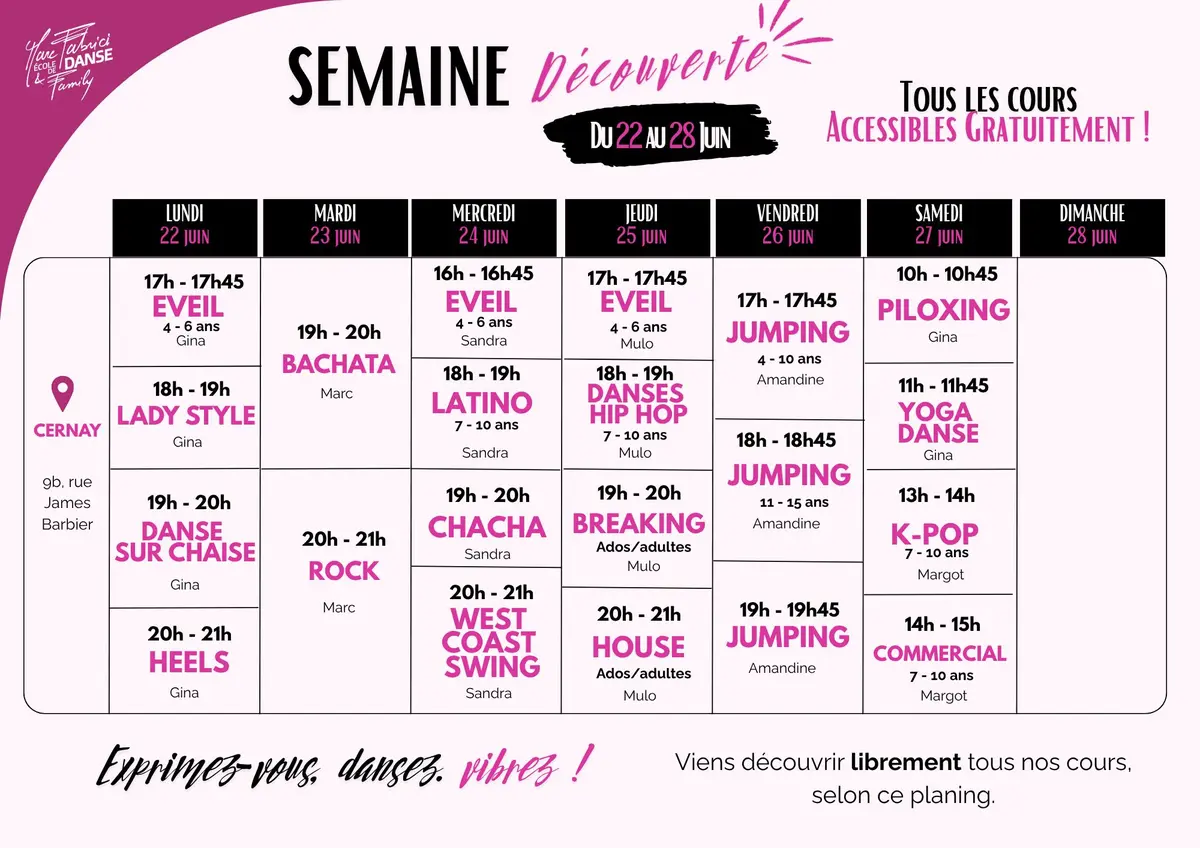 Semaine Découverte à l'Ecole de Danse Marc Fabrici - Cernay