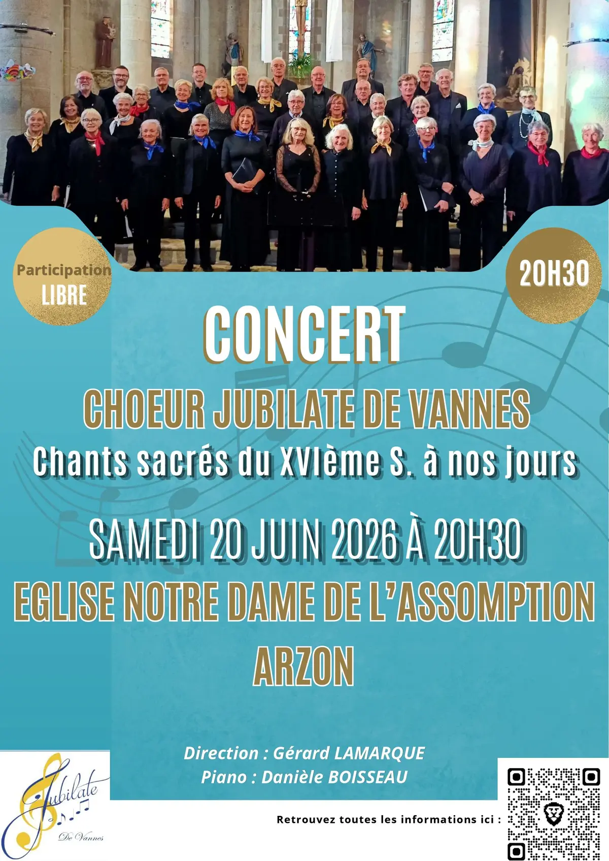 Concert Choeur Jubilate de Vannes, Chants Sacrés du XVIè siècle à nos jours