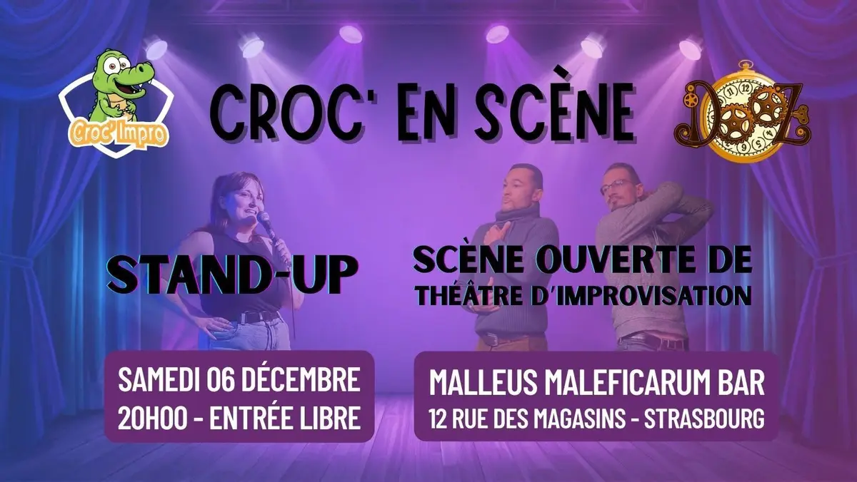 Croc en scène : spectacle de stand up et scène ouverte d’improvisation 