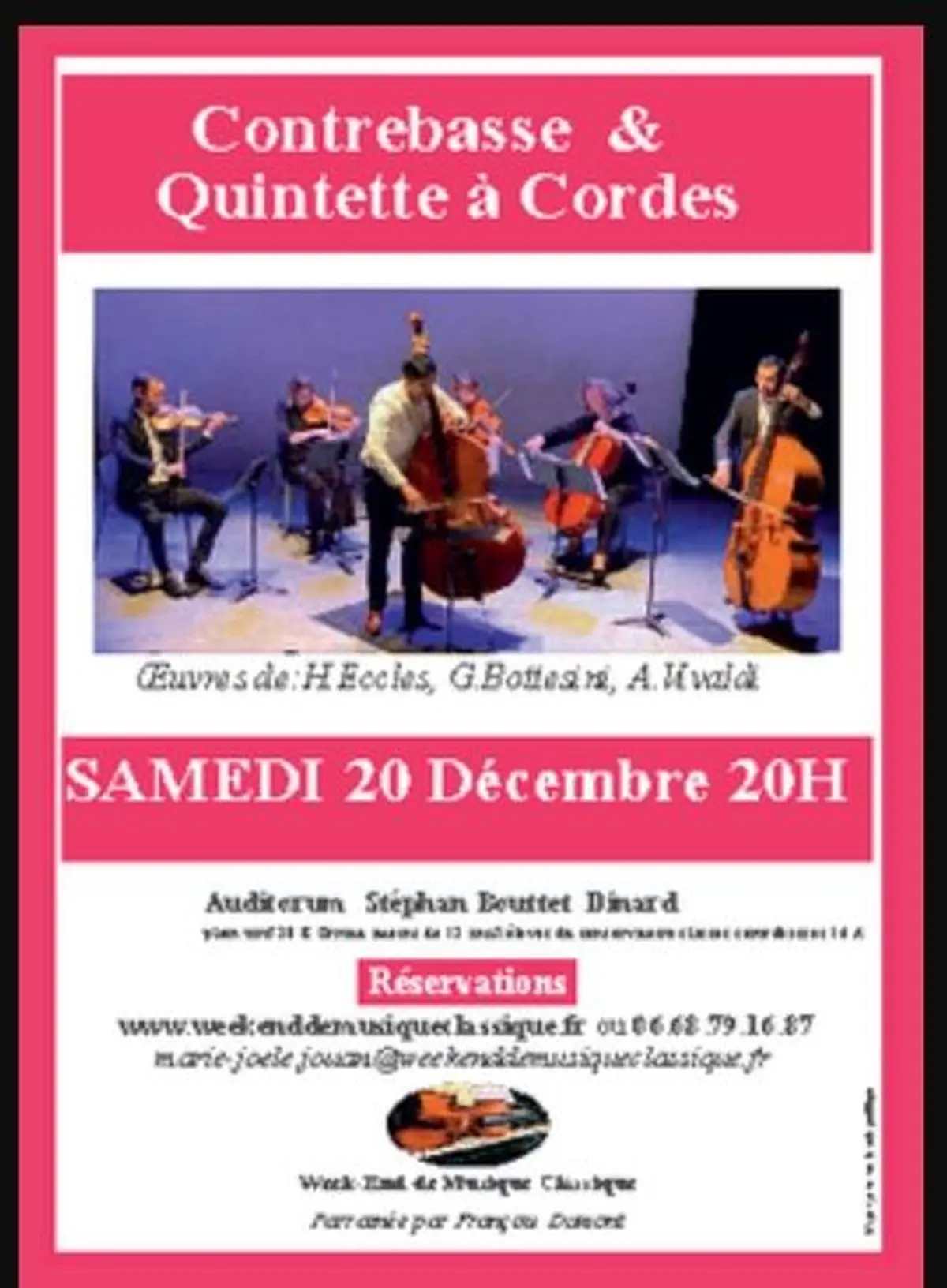 Grand Concert de Noël Quintette à Cordes & Contrebasse Solo SAMEDI 20 Décembre 