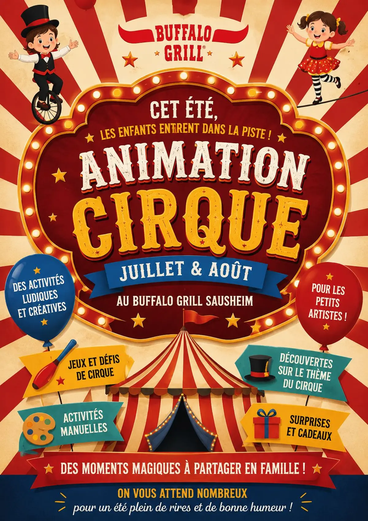 Cet été, le cirque s’invite au Buffalo Grill de Sausheim ! 