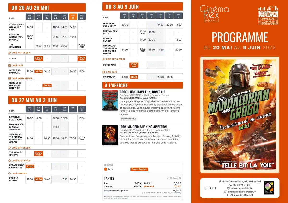 Cinéma Rex de Benfeld : Programme du 20 mai au 09 juin