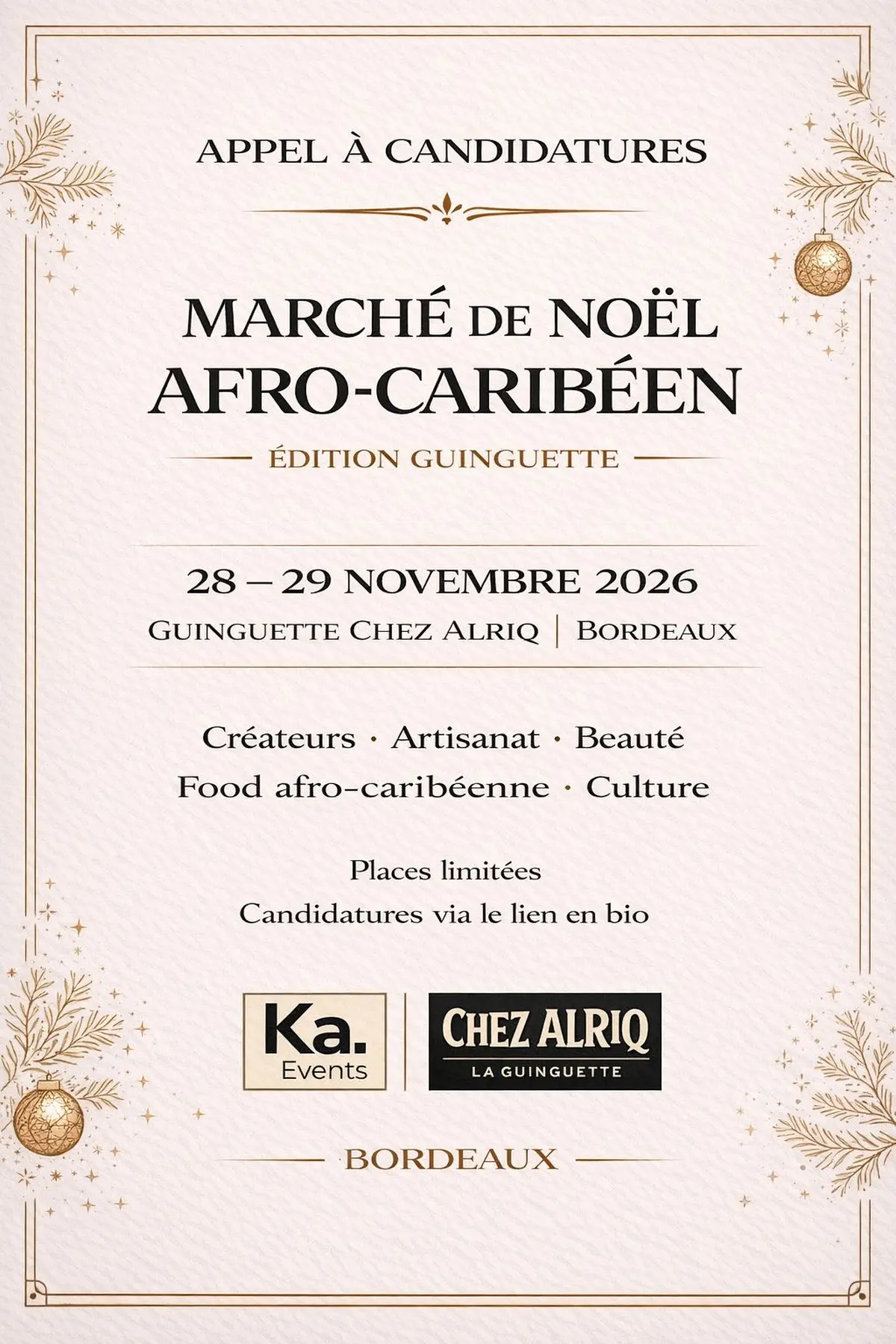 Appel à candidature — Marché de Noël Afro-Caribéen, Guinguette Alriq