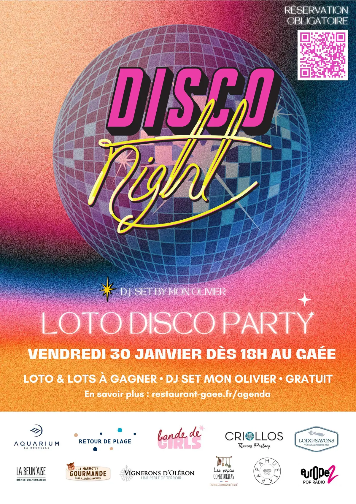 Disco Night : Loto & Dj set By Mon Olivier 30/01 au GAEE à La Rochelle